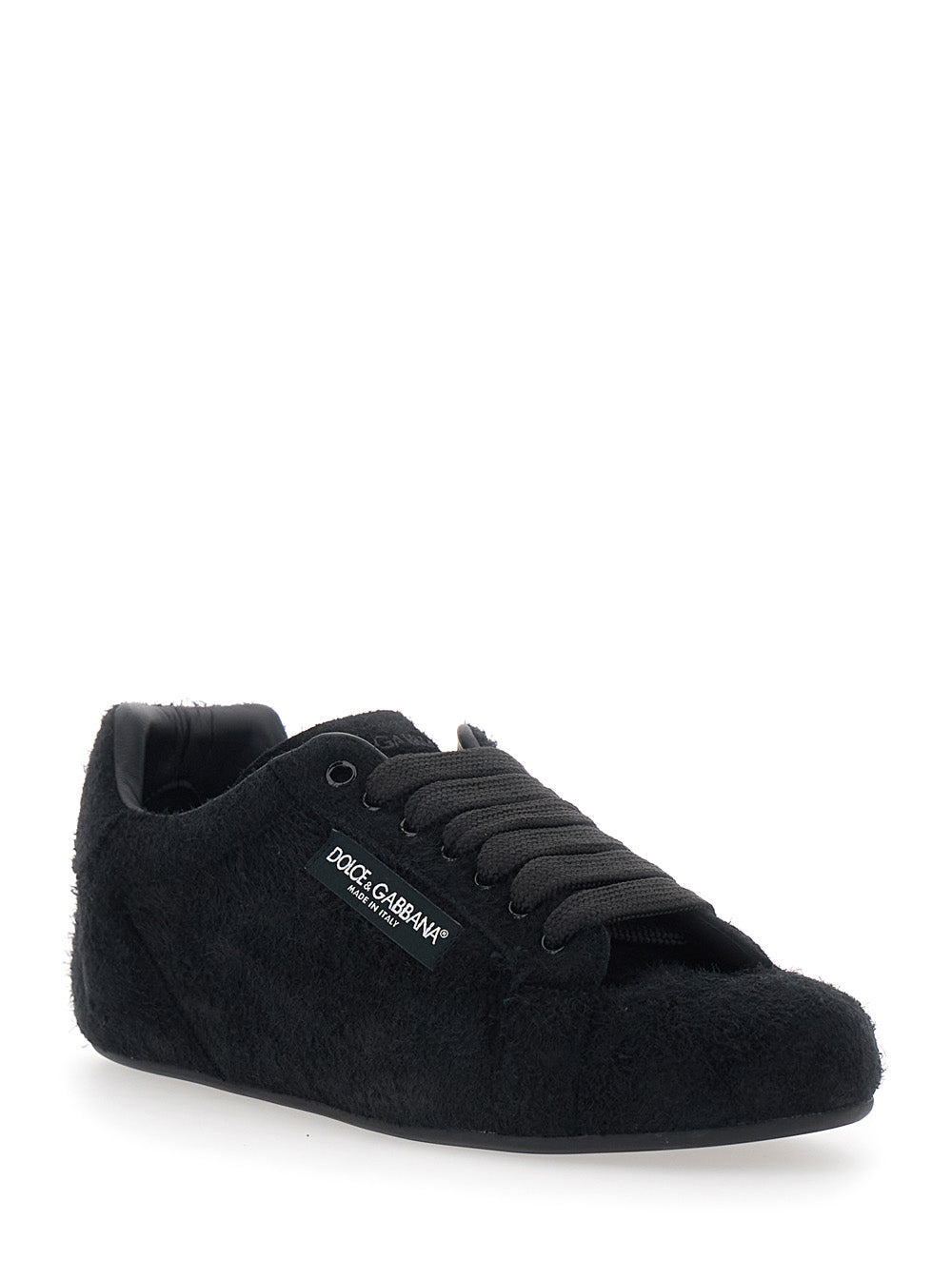Dolce & Gabbana Men 'Portofino' Black Sneakers With Logo Patch On The Side And Logo On The Tongue In Suede For Men DOLCE & GABBANA