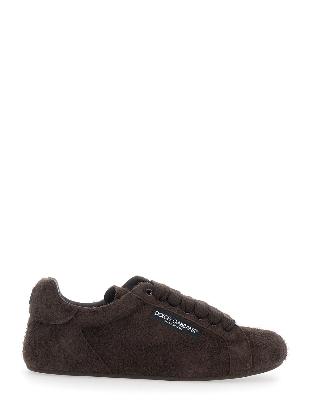 Dolce & Gabbana Men 'Portofino' Brown Sneakers With Logo Patch On The Side And Logo On The Tongue In Suede For Men DOLCE & GABBANA