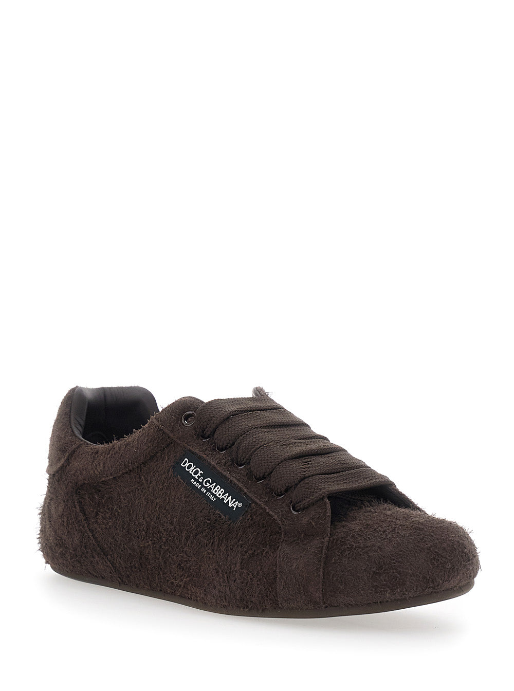 Dolce & Gabbana Men 'Portofino' Brown Sneakers With Logo Patch On The Side And Logo On The Tongue In Suede For Men DOLCE & GABBANA