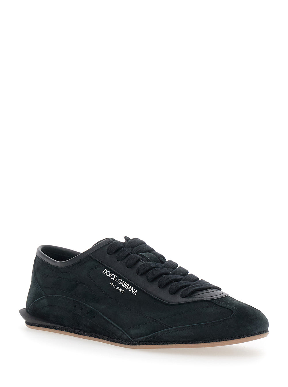 Dolce & Gabbana Men 'Gimondi Plus' Black Sneakers With Logo Patch On The Side In Suede For Men DOLCE & GABBANA