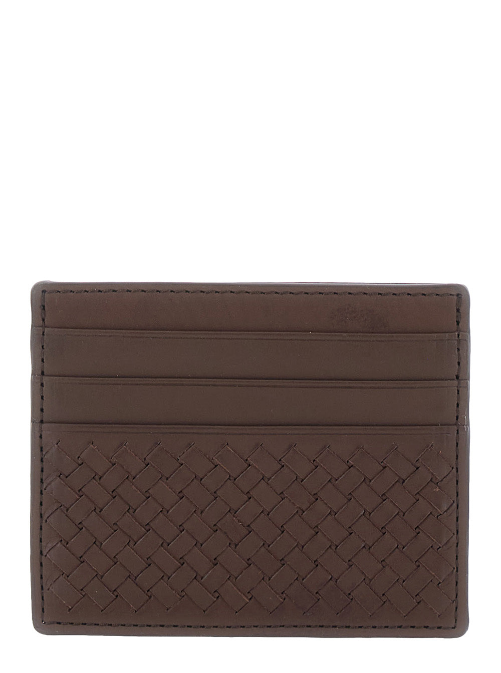 Dragon Diffusion Women Leather Cardholder With Woven Design And Elegant Finishes In Brown Unisex DRAGON DIFFUSION