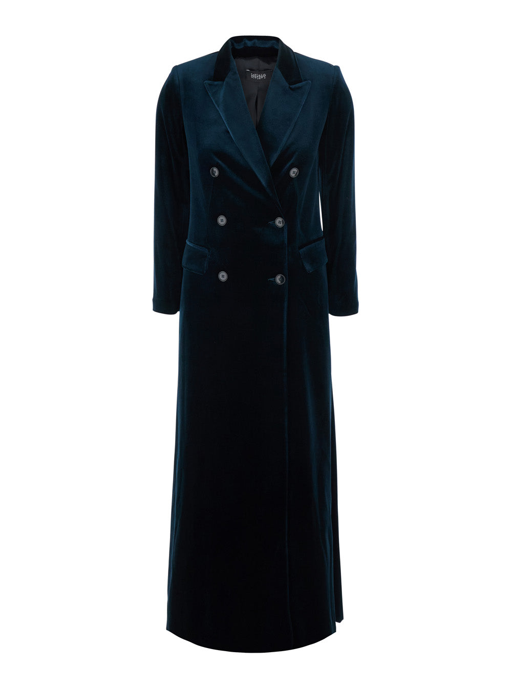 Leplain Women Blue Long Double-Breasted Coat With Peak Revers In Velvet For Women LEPLAIN