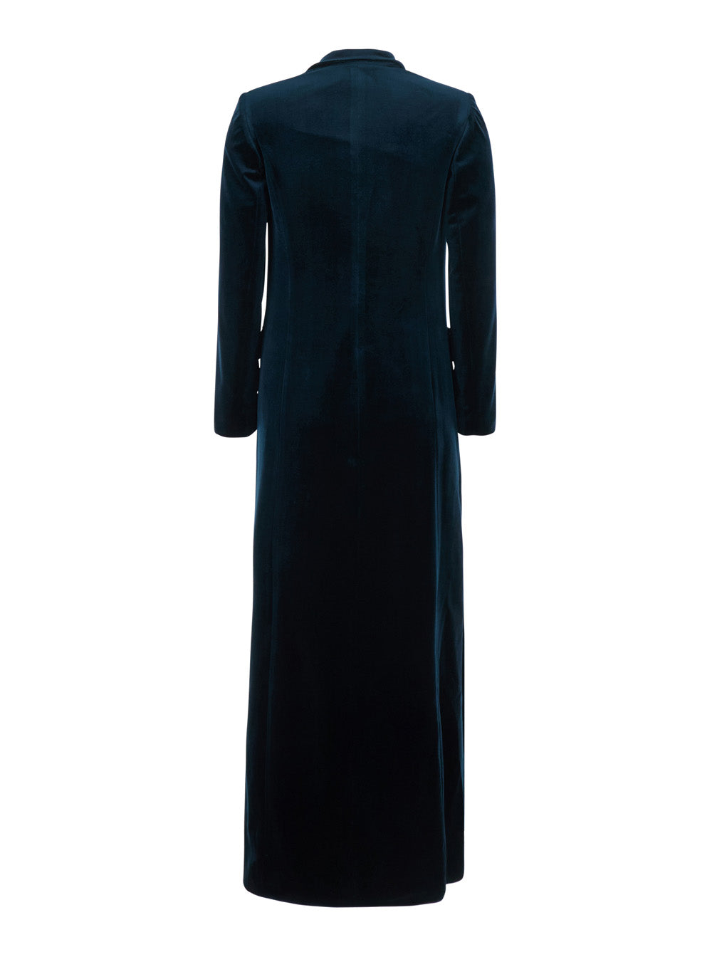 Leplain Women Blue Long Double-Breasted Coat With Peak Revers In Velvet For Women LEPLAIN