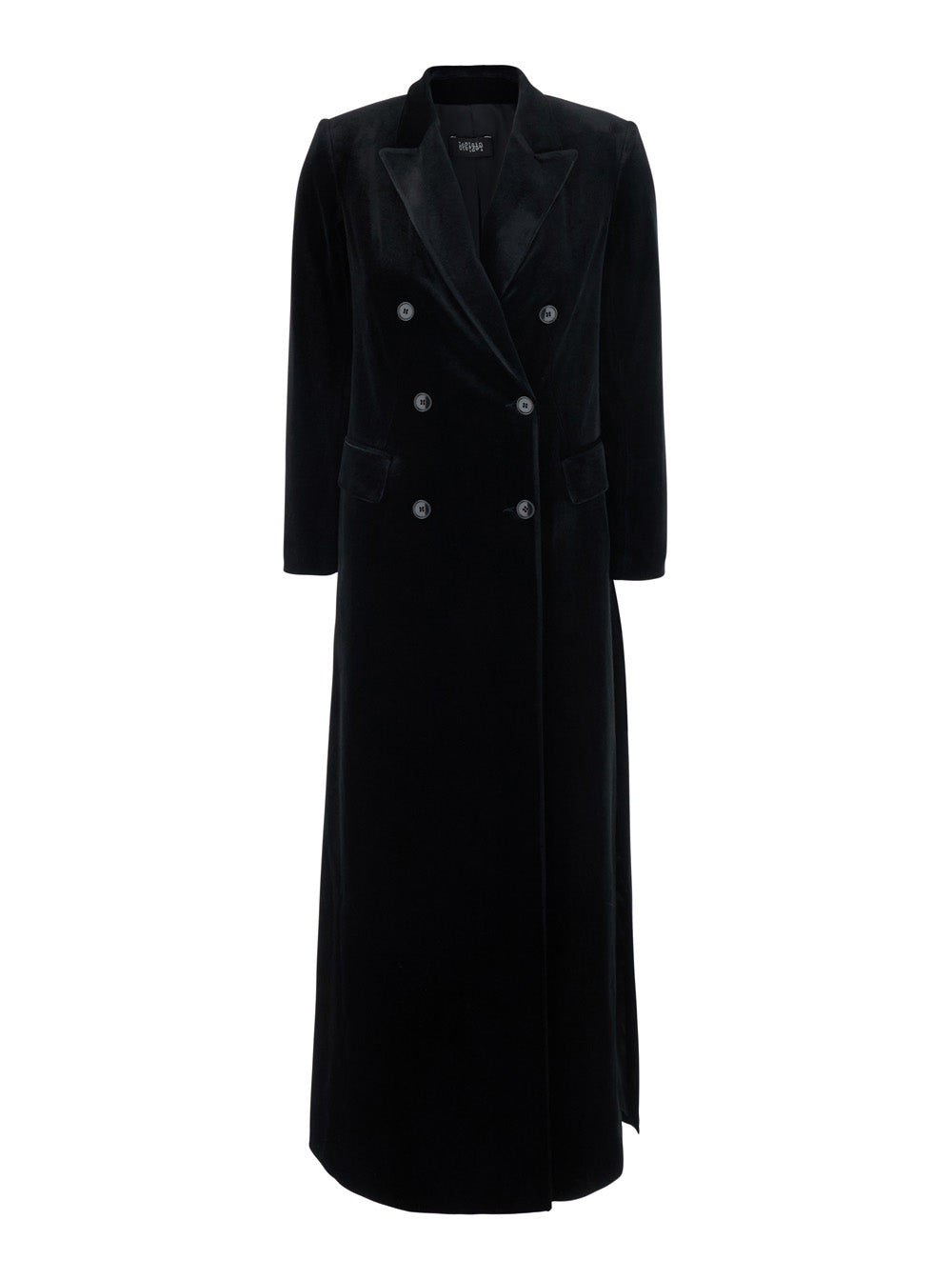 Leplain Women Black Long Double-Breasted Coat With Peak Revers In Velvet For Women LEPLAIN