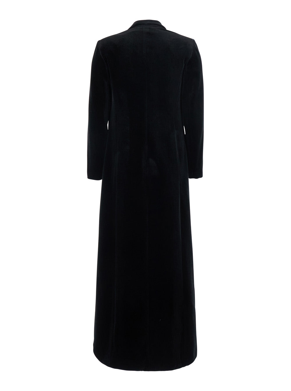 Leplain Women Black Long Double-Breasted Coat With Peak Revers In Velvet For Women LEPLAIN