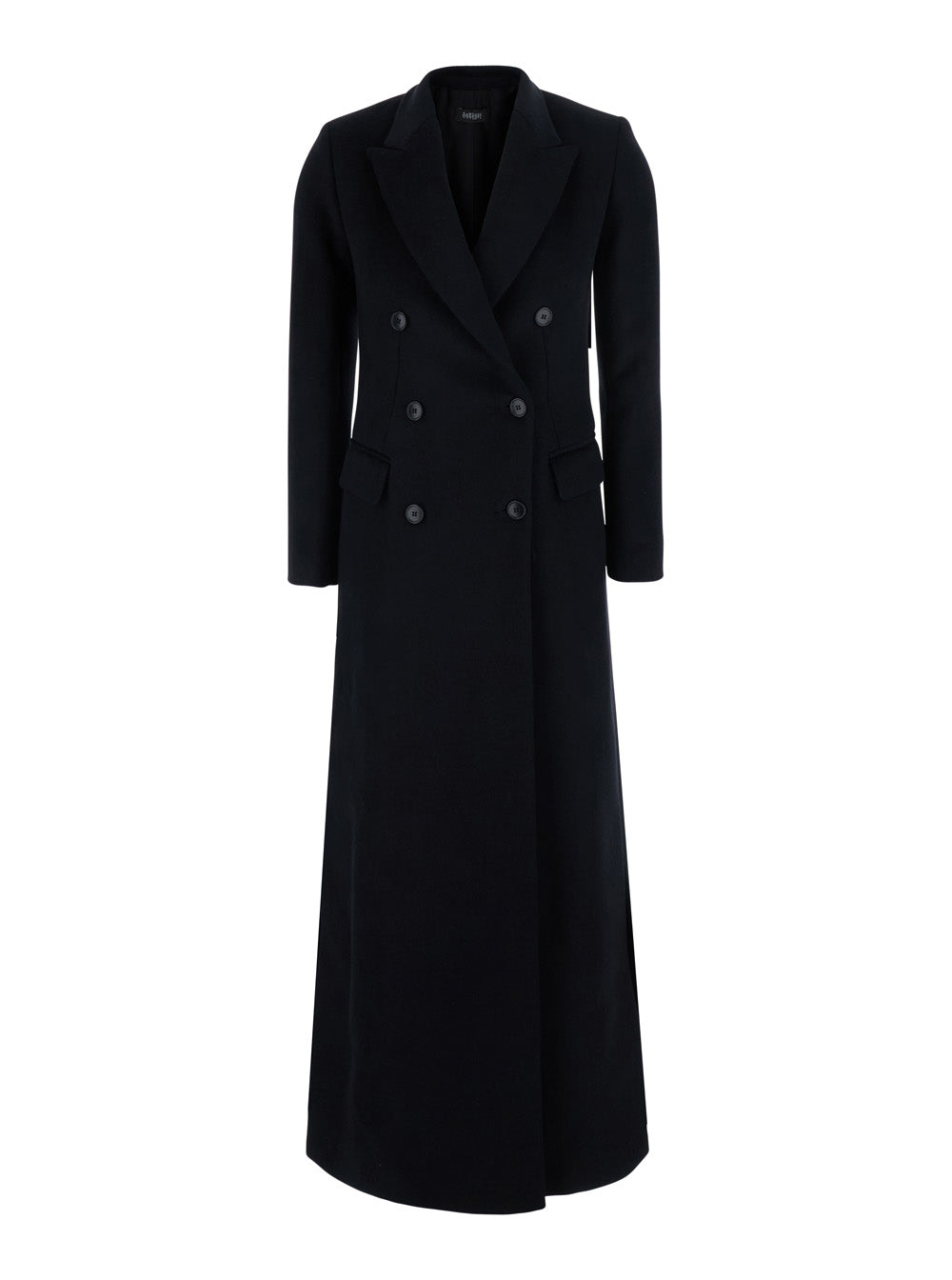 Leplain Women Black Long Double-Breasted Coat With Peak Revers In  Fabric For Women LEPLAIN