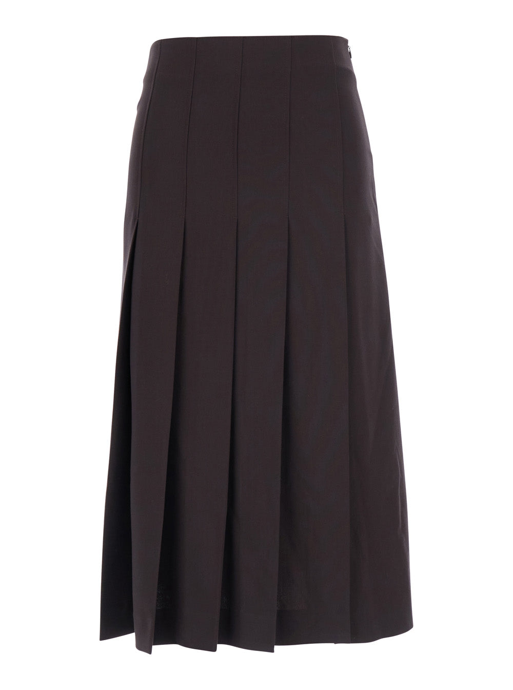 Leplain Women Brown Midi Skirt With Hiddden Side Zip Closure And Pleated Design In Tech Fabric For Women LEPLAIN