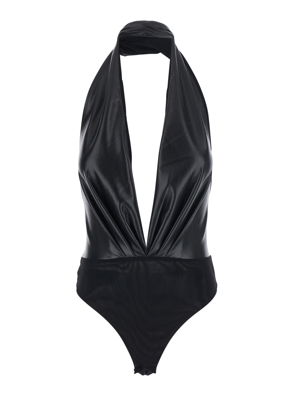 The Andamane Women Sendaya Bodysuit With V-Neck And Long Sleeves In Tech Fabric Black For Women THE ANDAMANE
