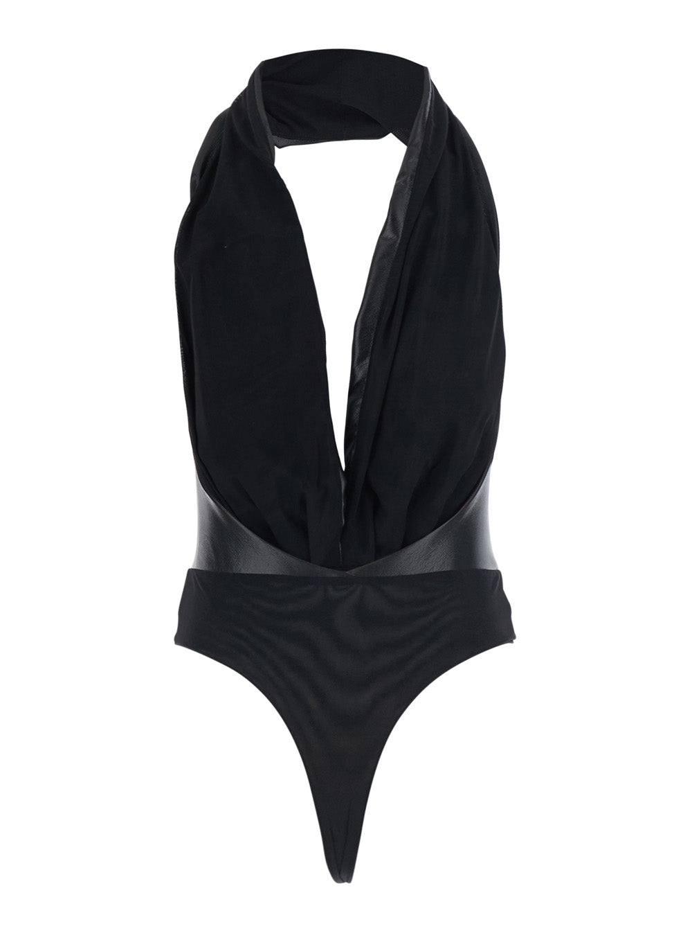 The Andamane Women Sendaya Bodysuit With V-Neck And Long Sleeves In Tech Fabric Black For Women THE ANDAMANE