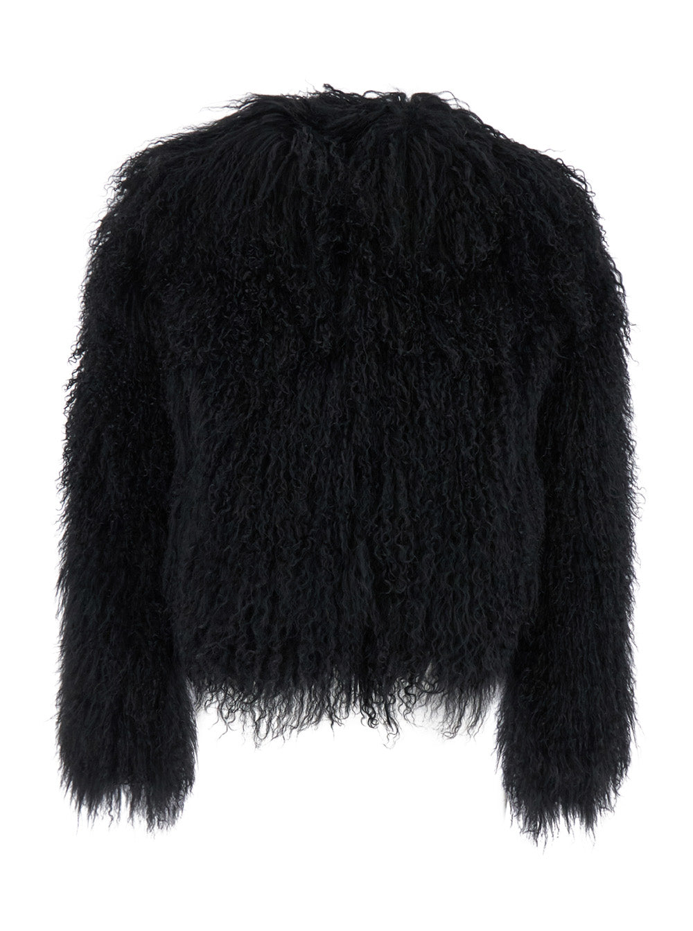 Leplain Women Short Jacket In Tibet Fur With High Collar And Long Sleeves In Black For Women LEPLAIN