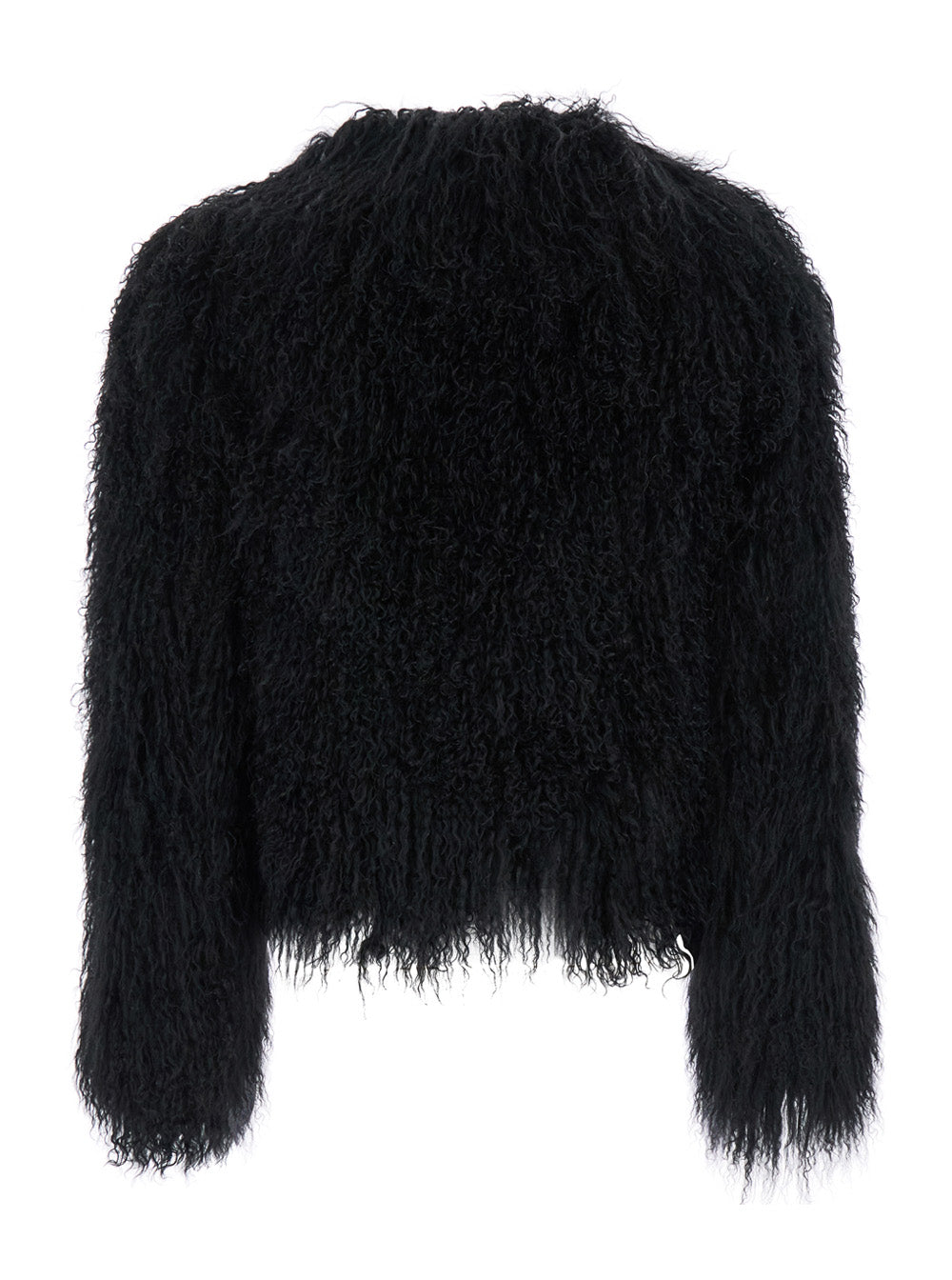 Leplain Women Short Jacket In Tibet Fur With High Collar And Long Sleeves In Black For Women LEPLAIN