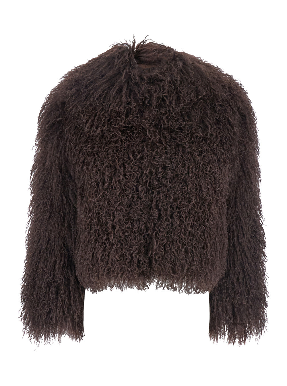 Leplain Women Short Jacket In Brown Tibetan Fur With 100% Tibetan Fur For Women LEPLAIN
