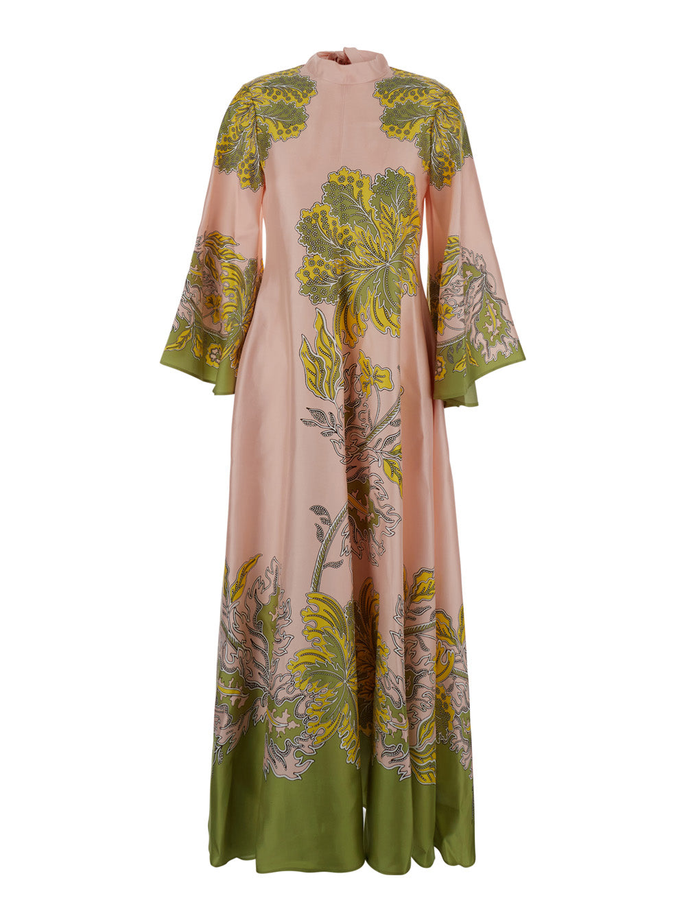 La Doublej Women 'Magnifico' Pink Long Dress With Bow On The Back And All-Over Floral Print In Silk For Women LA DOUBLEJ