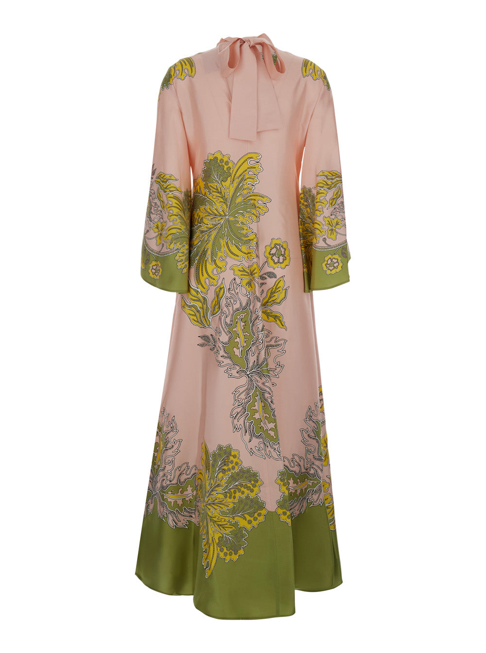 La Doublej Women 'Magnifico' Pink Long Dress With Bow On The Back And All-Over Floral Print In Silk For Women LA DOUBLEJ