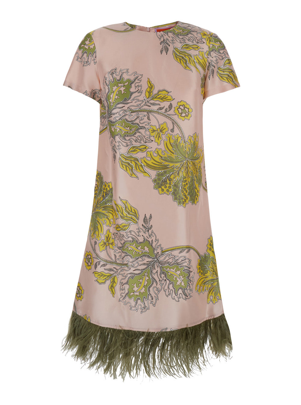 La Doublej Women 'Swing' Pink Mini Dress With All-Over Floral Print And Feathered Hem In Silk For Women LA DOUBLEJ