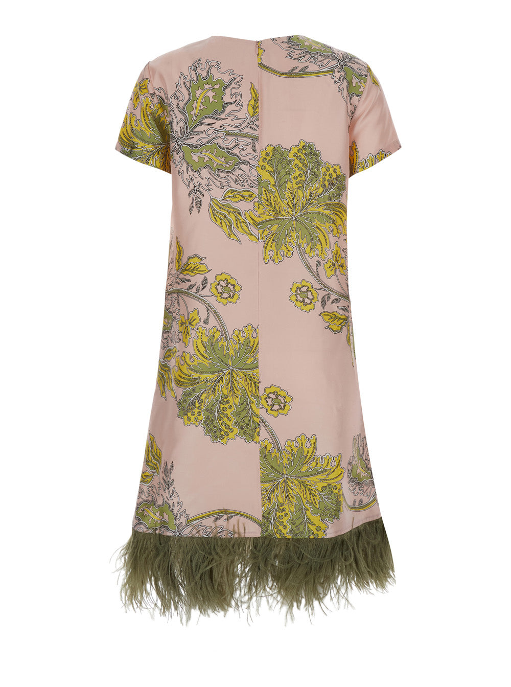 La Doublej Women 'Swing' Pink Mini Dress With All-Over Floral Print And Feathered Hem In Silk For Women LA DOUBLEJ