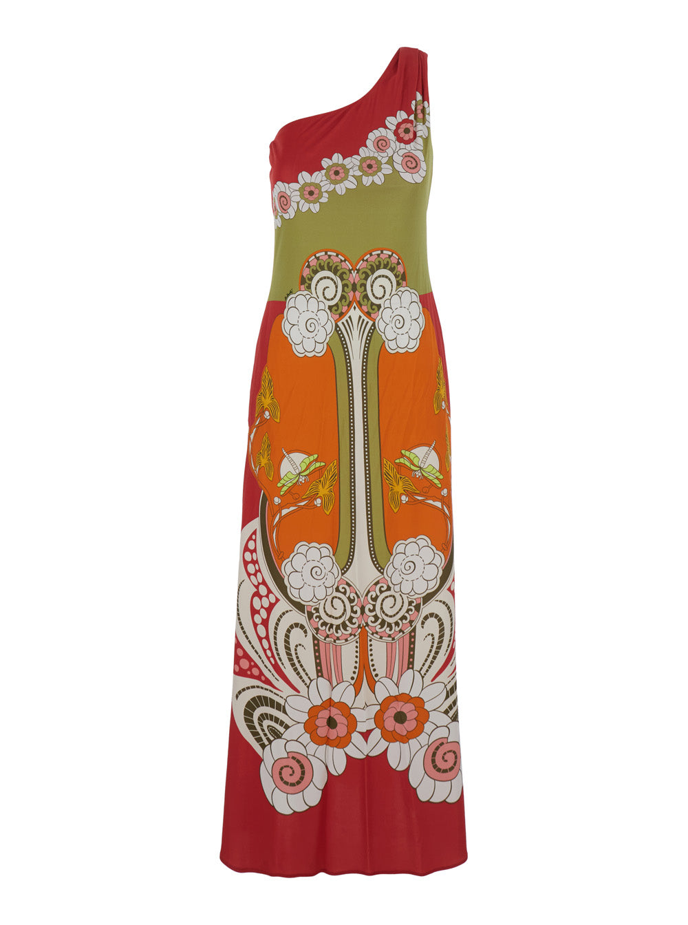 La Doublej Women 'Clingy Roy' Multicolor One-Shoulder Long Dress With All-Over Print In Silk For Women LA DOUBLEJ