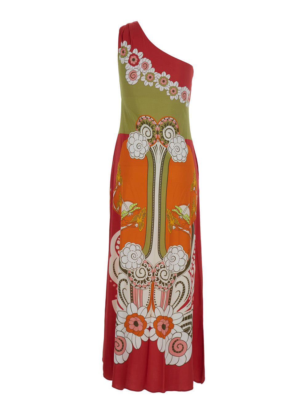 La Doublej Women 'Clingy Roy' Multicolor One-Shoulder Long Dress With All-Over Print In Silk For Women LA DOUBLEJ