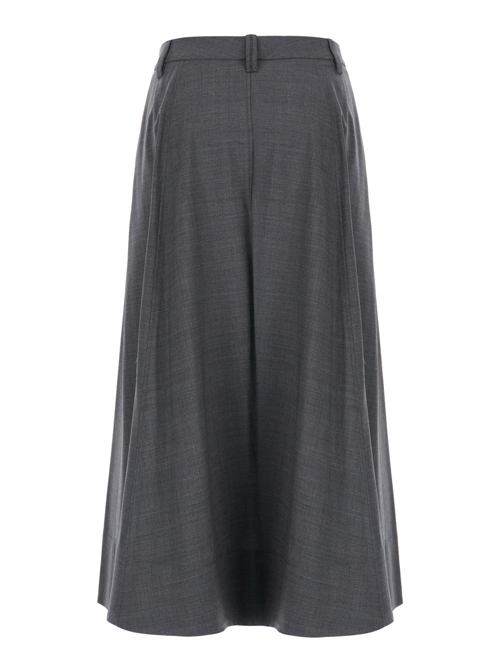 Brunello Cucinelli Women Grey Midi Skirt With Button Closure On The Side And Monil Detail On The Belt Loops In Wool Blend For Women BRUNELLO CUCINELLI