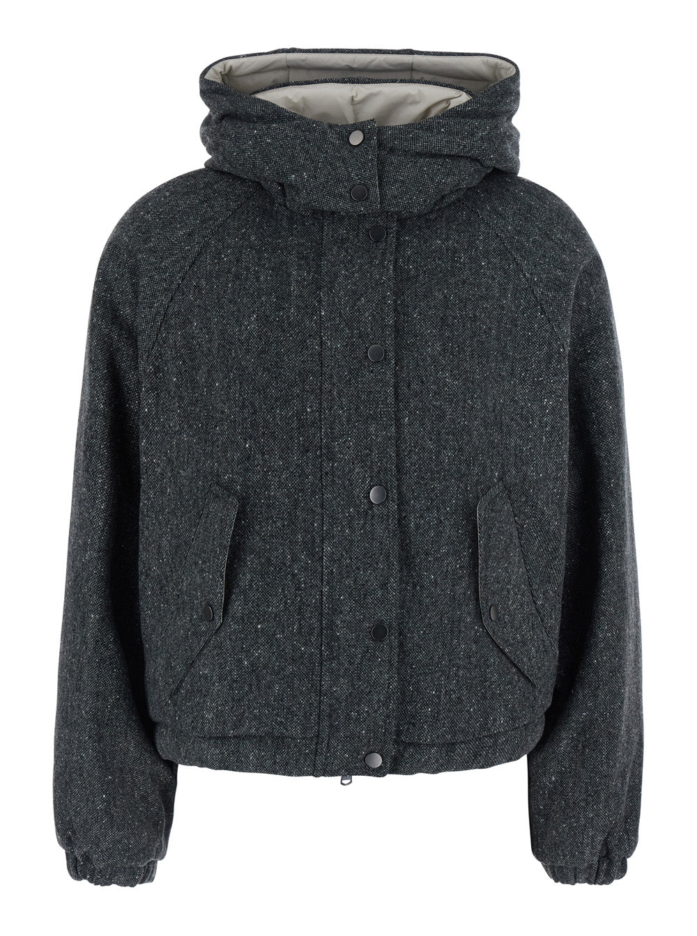 Brunello Cucinelli Women Gray Down Jacket With Removable Hood And Button Closure In Wool Blend For Women BRUNELLO CUCINELLI