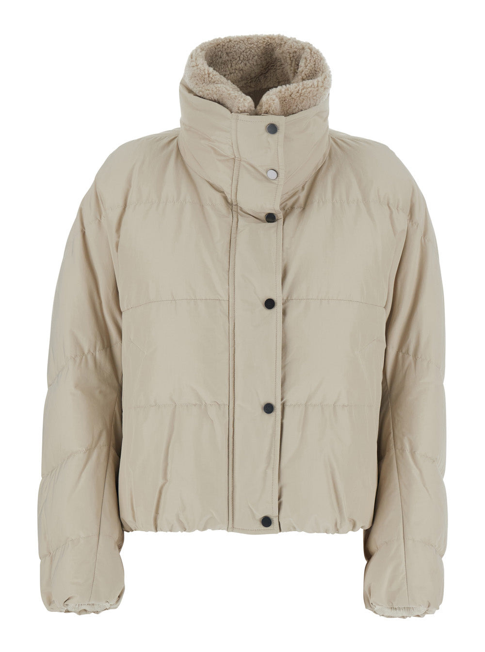 Brunello Cucinelli Women Beige Down Jacket With Removable Fur Collar In Tech Fabric For Women BRUNELLO CUCINELLI