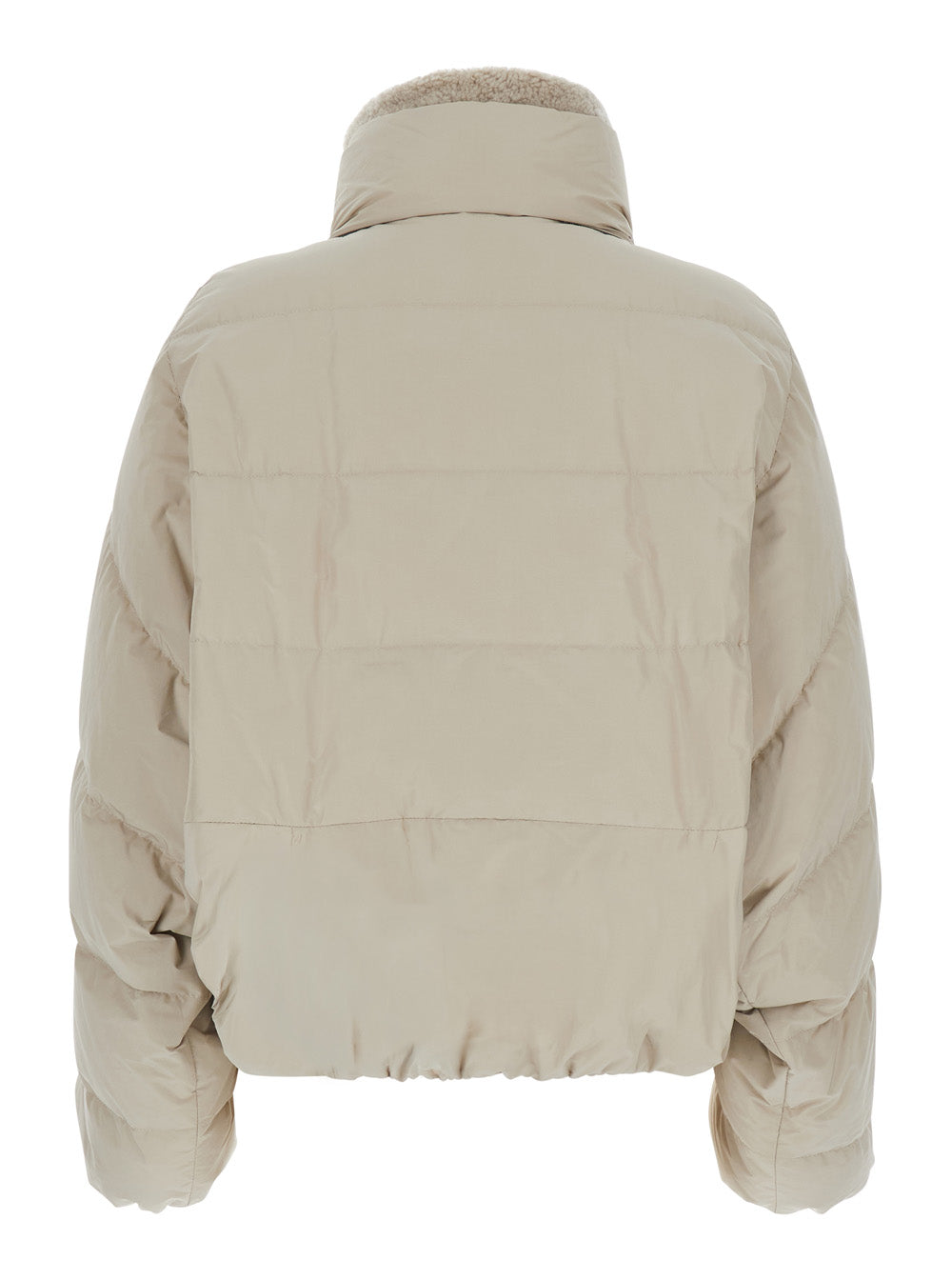 Brunello Cucinelli Women Beige Down Jacket With Removable Fur Collar In Tech Fabric For Women BRUNELLO CUCINELLI