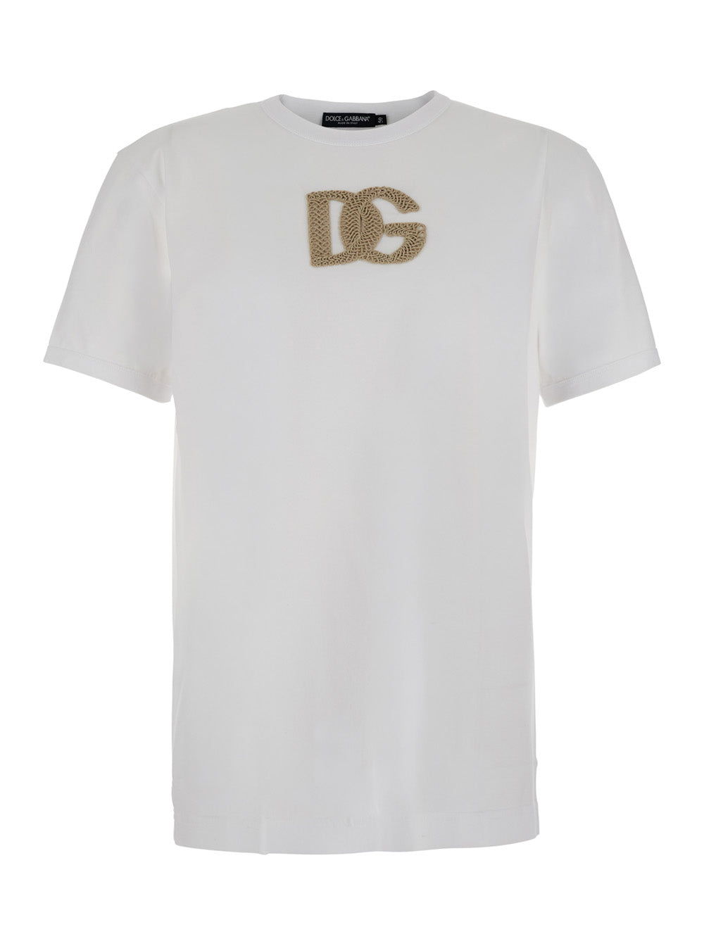 Dolce & Gabbana Men White Crew Neck T-Shirt With Logo On The Front In Cotton For Men DOLCE & GABBANA