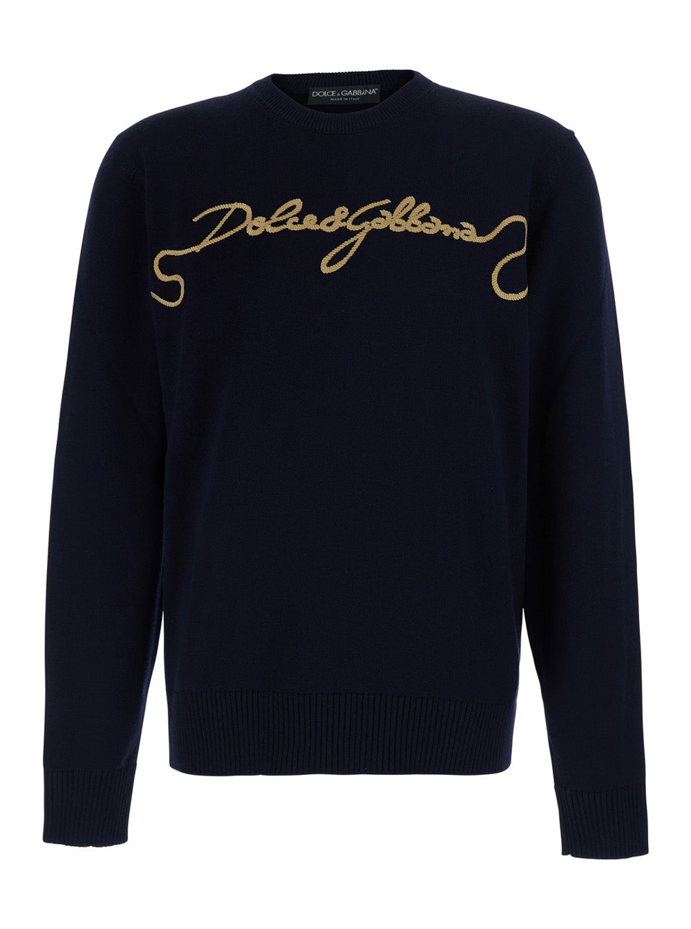 Dolce & Gabbana Men Blue Crew Neck T-Shirt With Logo Lettering On The Front In Cotton For Men DOLCE & GABBANA