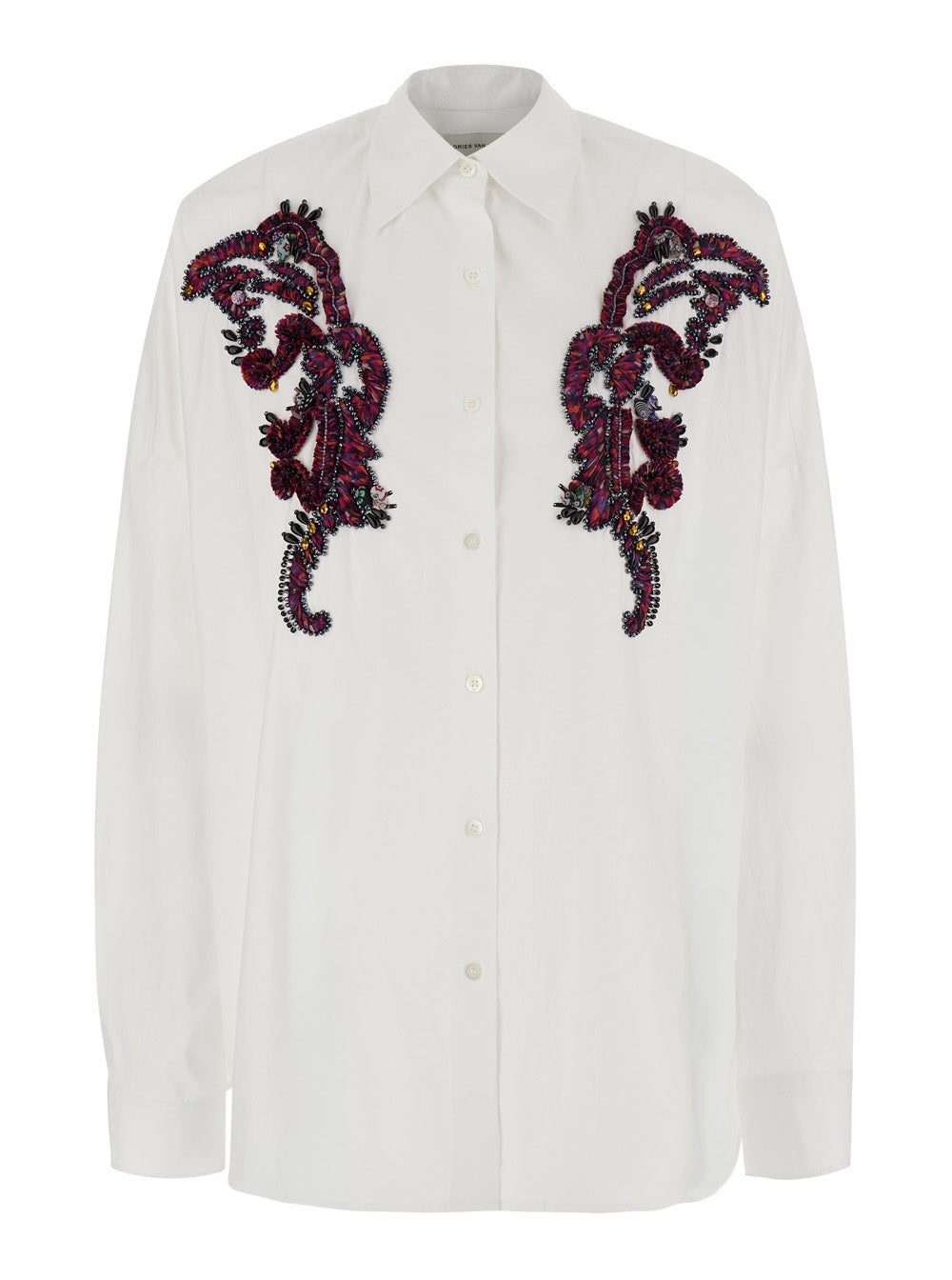 Dries Van Noten Women 'Kasia' White Shirt With Classic Collar And Embroidery On The Front In Cotton For Women DRIES VAN NOTEN