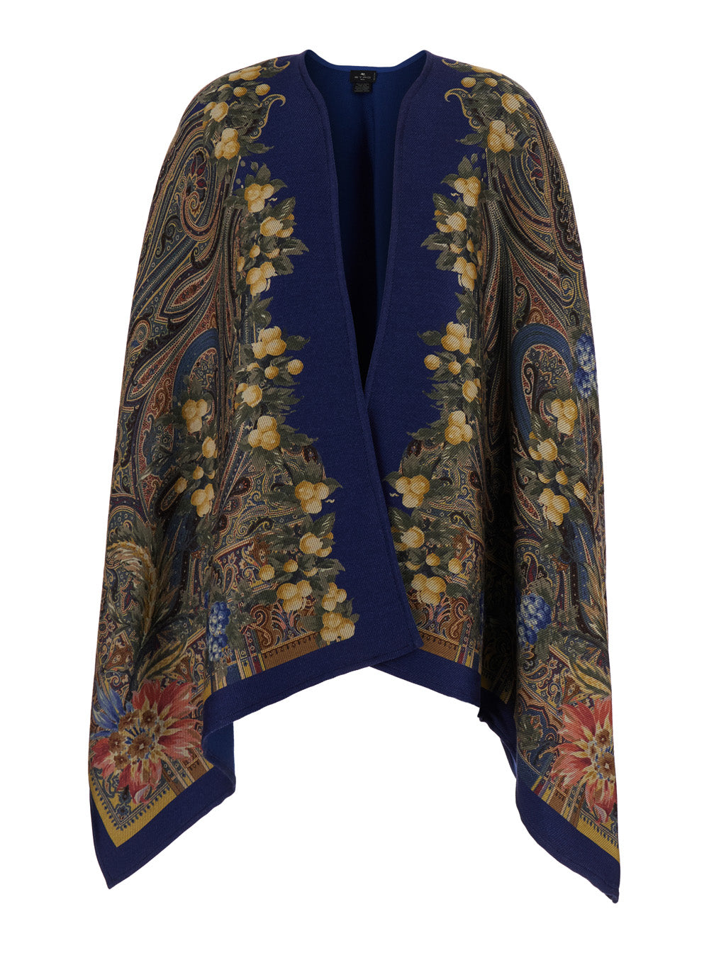 Etro Women Blue Cape With Paisley Motif And All-Over Floral Print In Blend Wool For Women ETRO