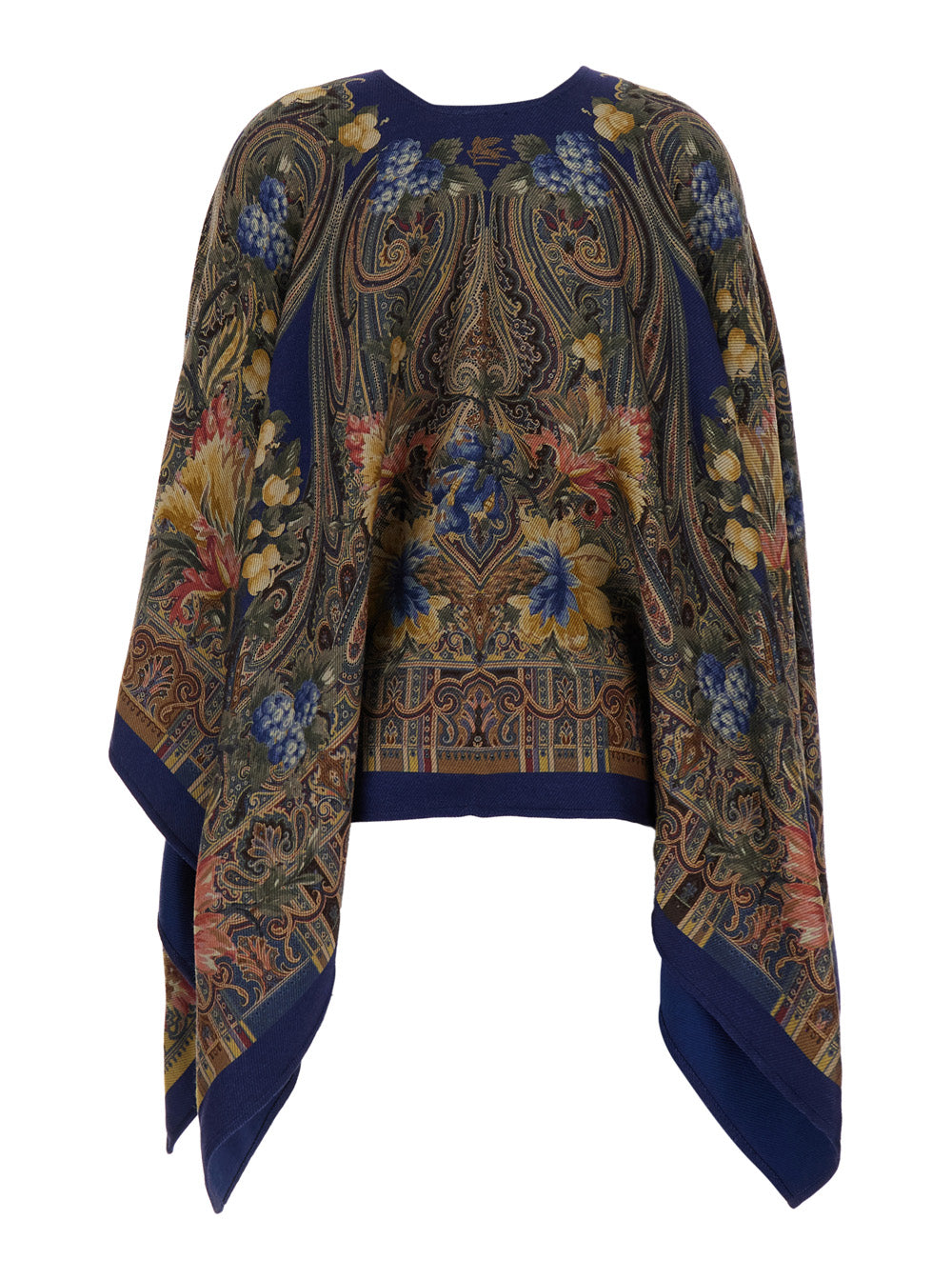 Etro Women Blue Cape With Paisley Motif And All-Over Floral Print In Blend Wool For Women ETRO