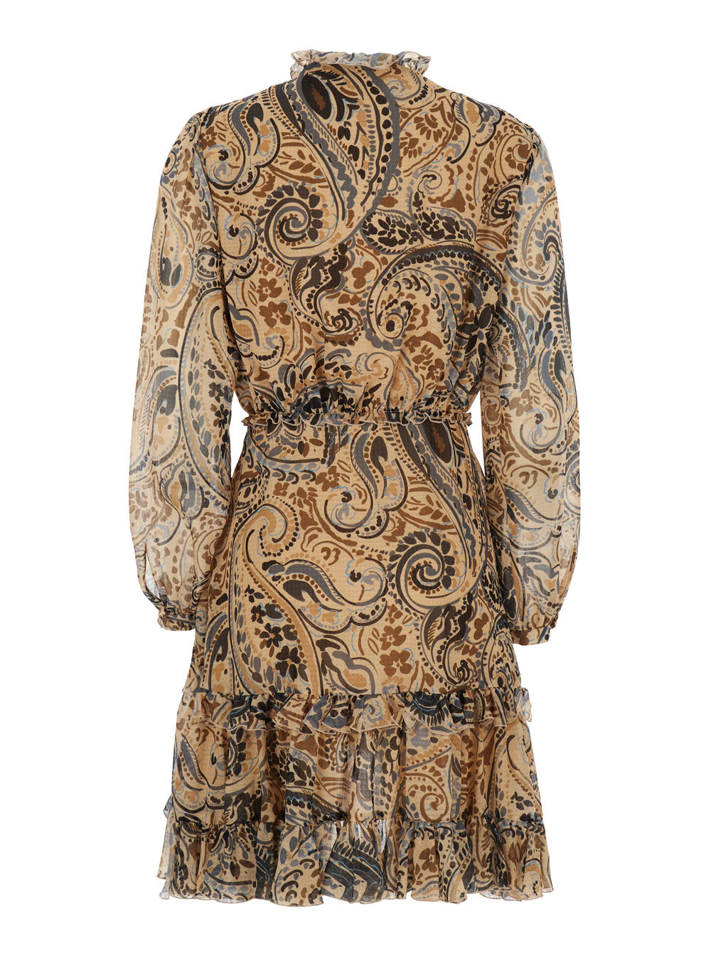 Etro Women Beige Mini Dress With Ruffle Details And All-Over Print In Tech Fabric For Women ETRO
