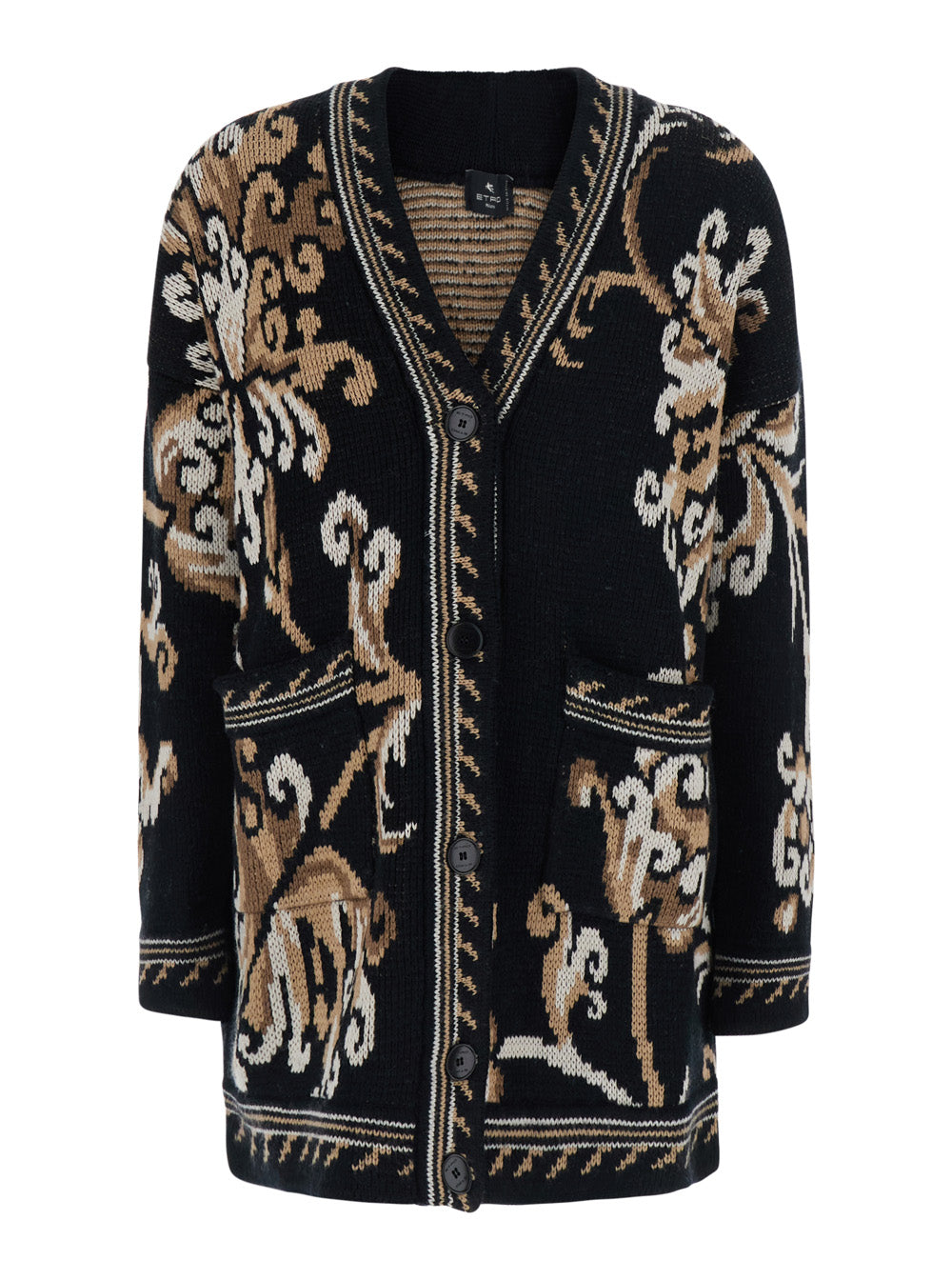 Etro Women Black Cardigan With All-Over Embroidery And V-Neck In Wool For Women ETRO