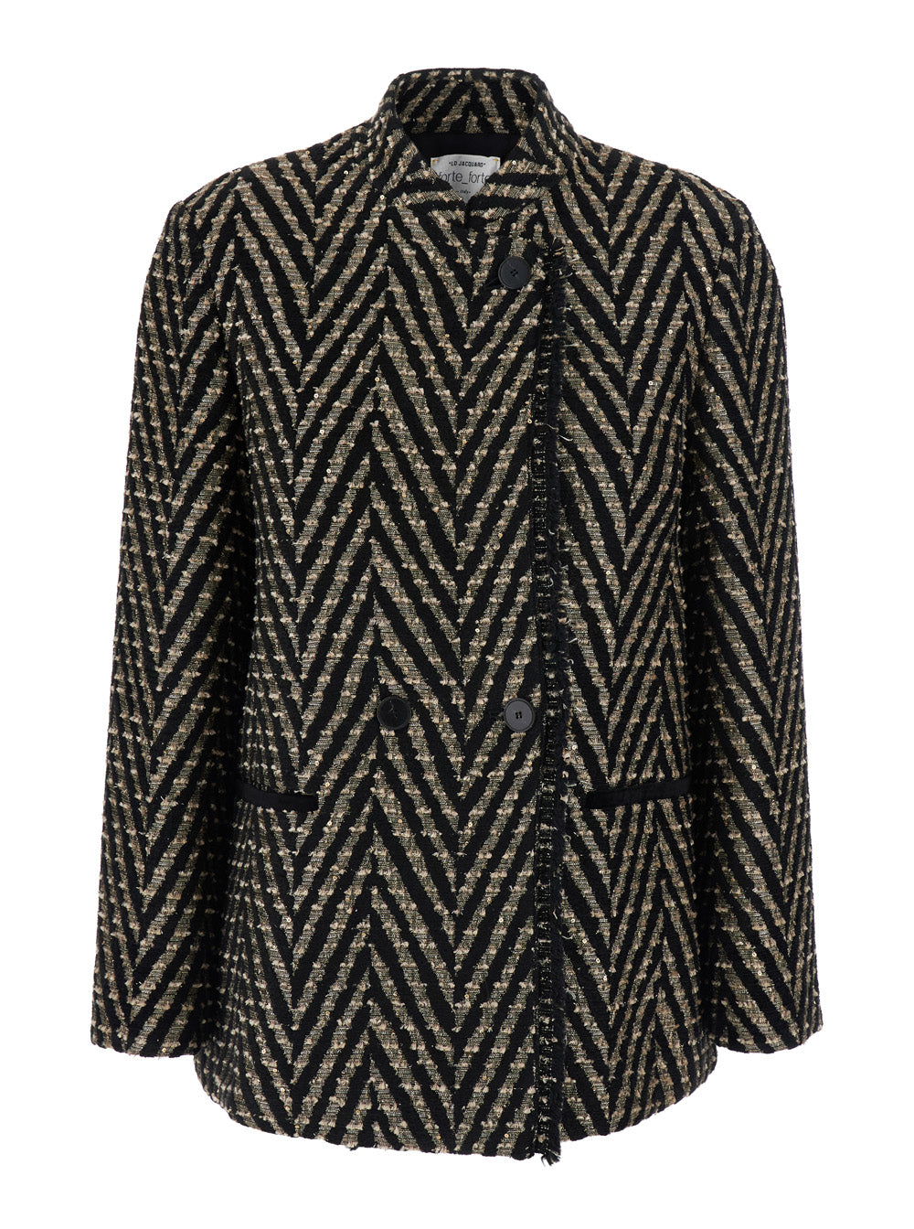 Forte_Forte Women Black Oversized Jacket With Chevron Motif And Micro Sequins In Tech Fabric For Women FORTE FORTE