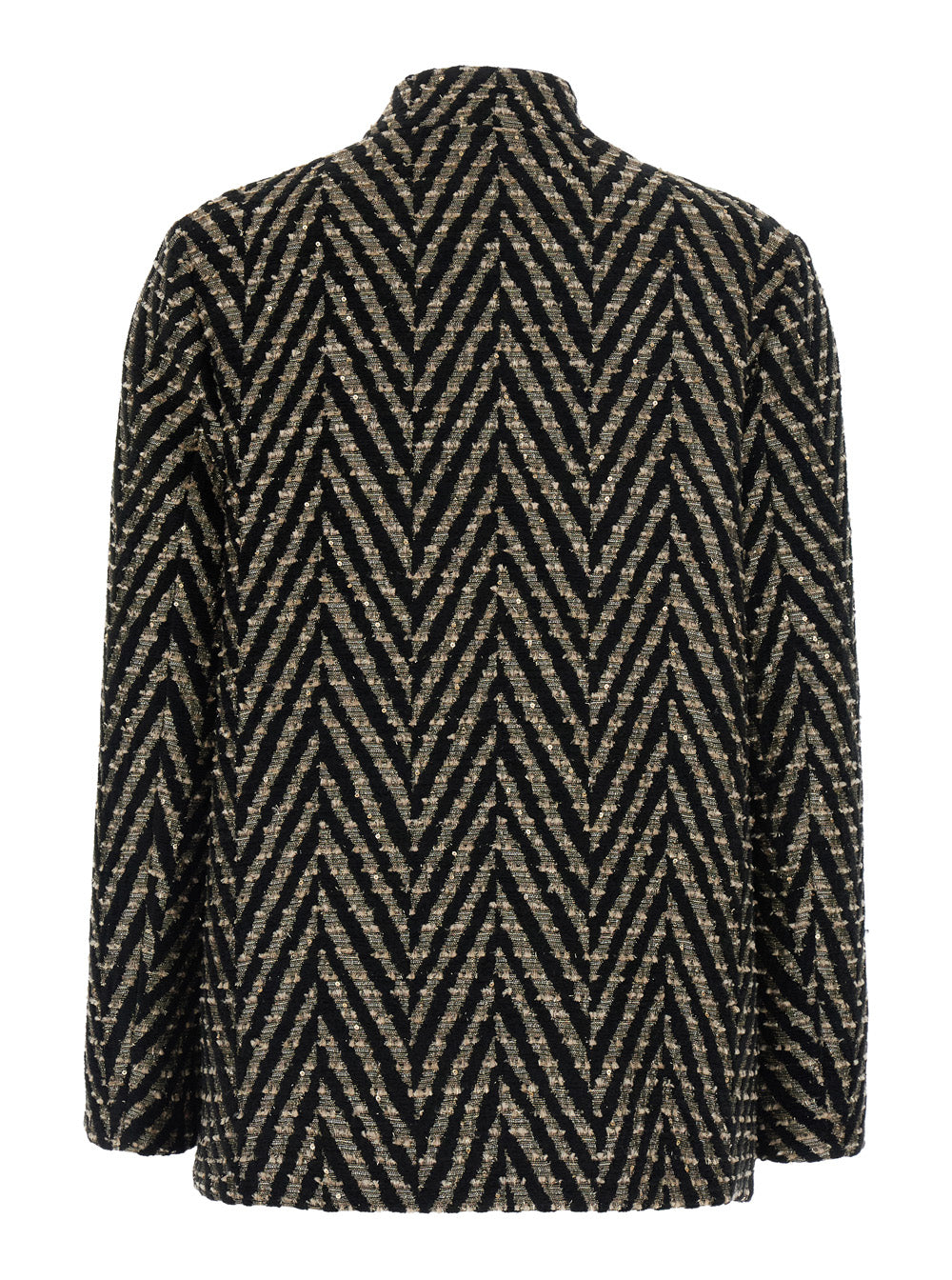 Forte_Forte Women Black Oversized Jacket With Chevron Motif And Micro Sequins In Tech Fabric For Women FORTE FORTE