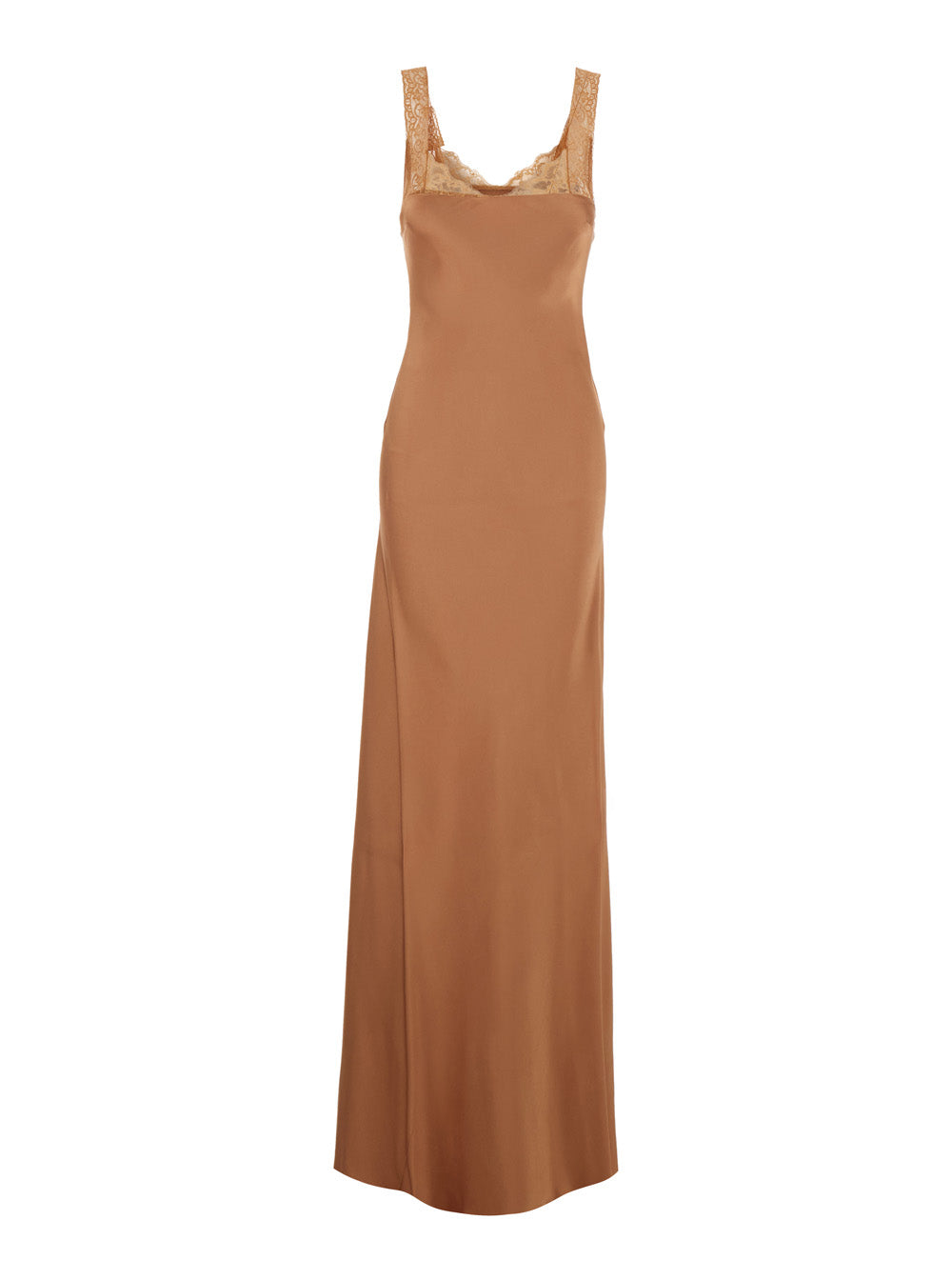 Forte_Forte Women Pink Long Dress With Fixed Straps And Lace Detail On Straps And Neck In Blend Viscose For Women FORTE FORTE