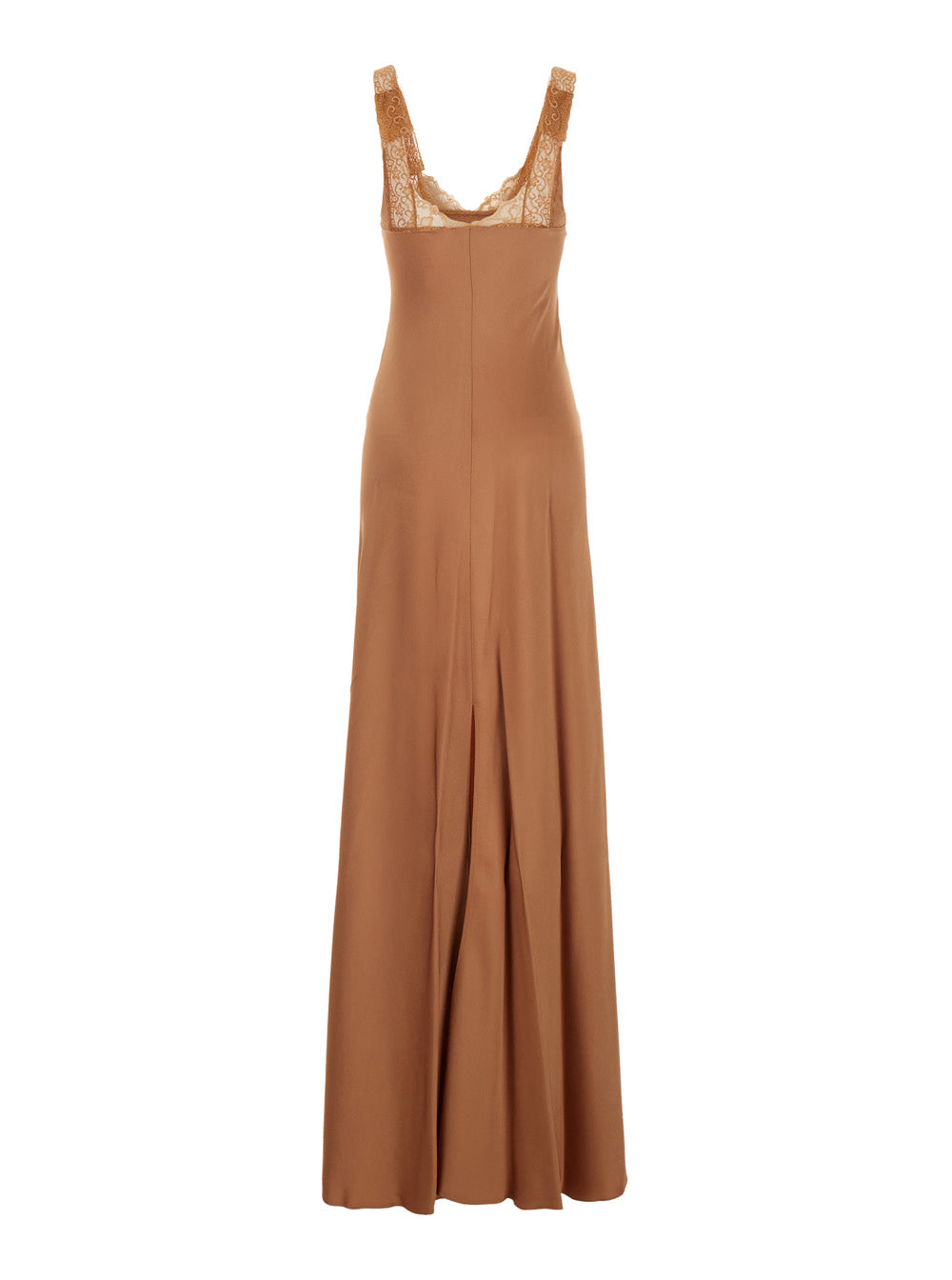 Forte_Forte Women Pink Long Dress With Fixed Straps And Lace Detail On Straps And Neck In Blend Viscose For Women FORTE FORTE