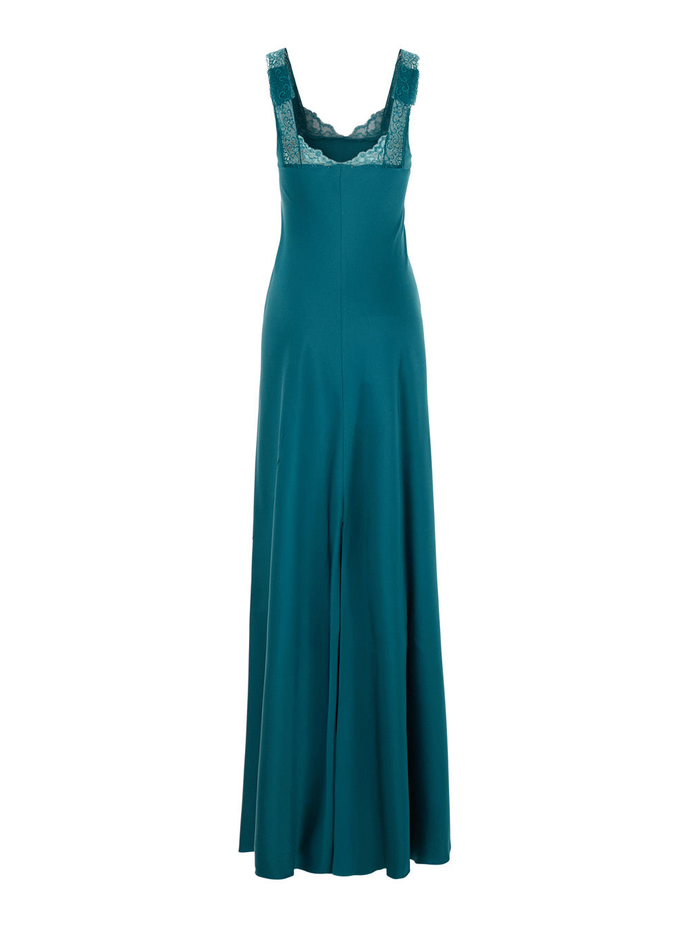 Forte_Forte Women Blue Long Dress With Fixed Straps And Lace Detail On Straps And Neck In Blend Viscose For Women FORTE FORTE