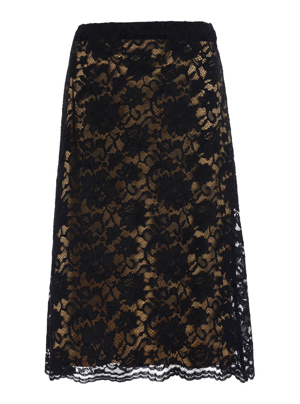 Leplain Women Black A-Line Skirt With Scalloped Hem And All-Over Lace Embroidery In Fabric For Women LEPLAIN