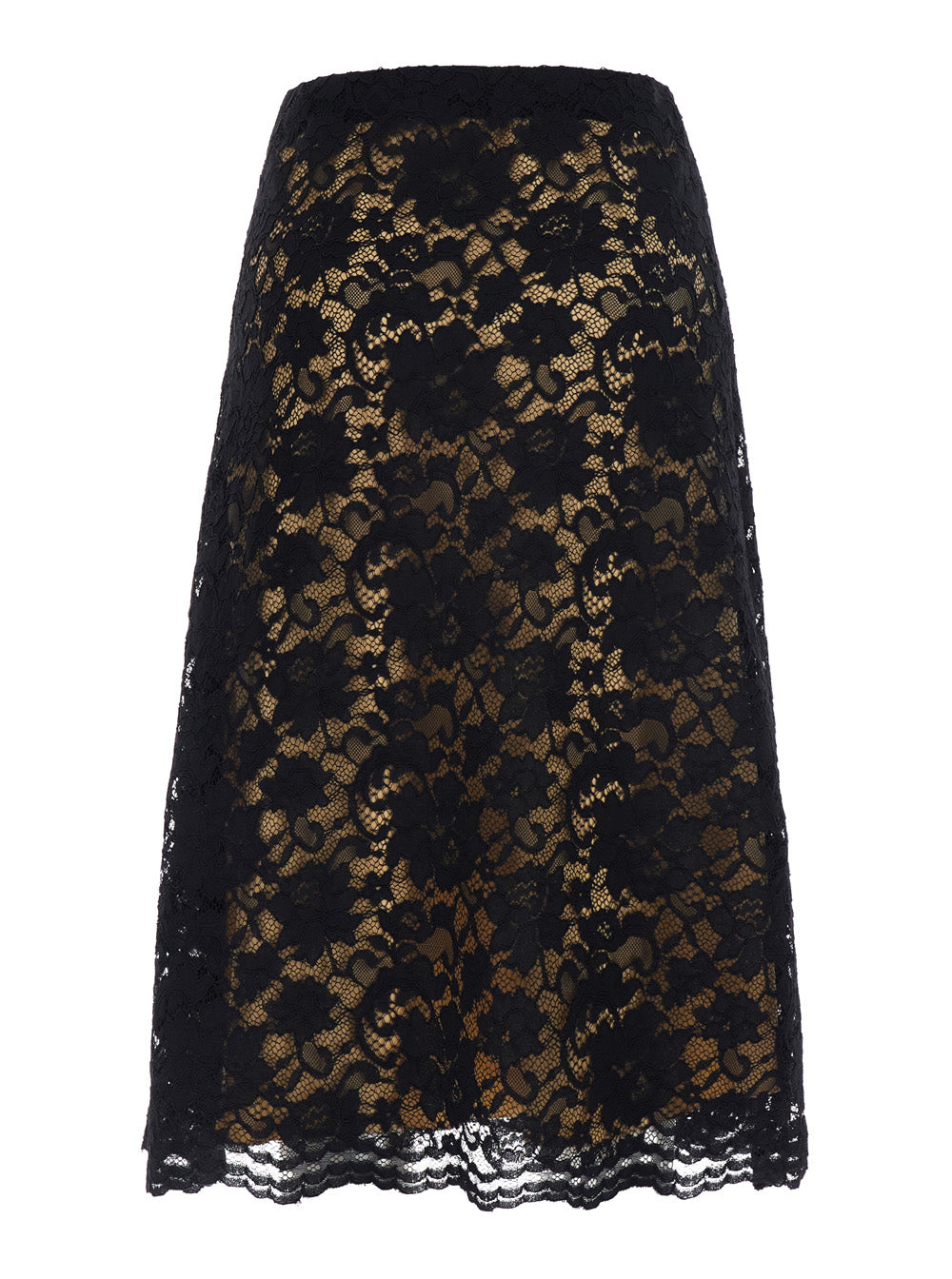 Leplain Women Black A-Line Skirt With Scalloped Hem And All-Over Lace Embroidery In Fabric For Women LEPLAIN