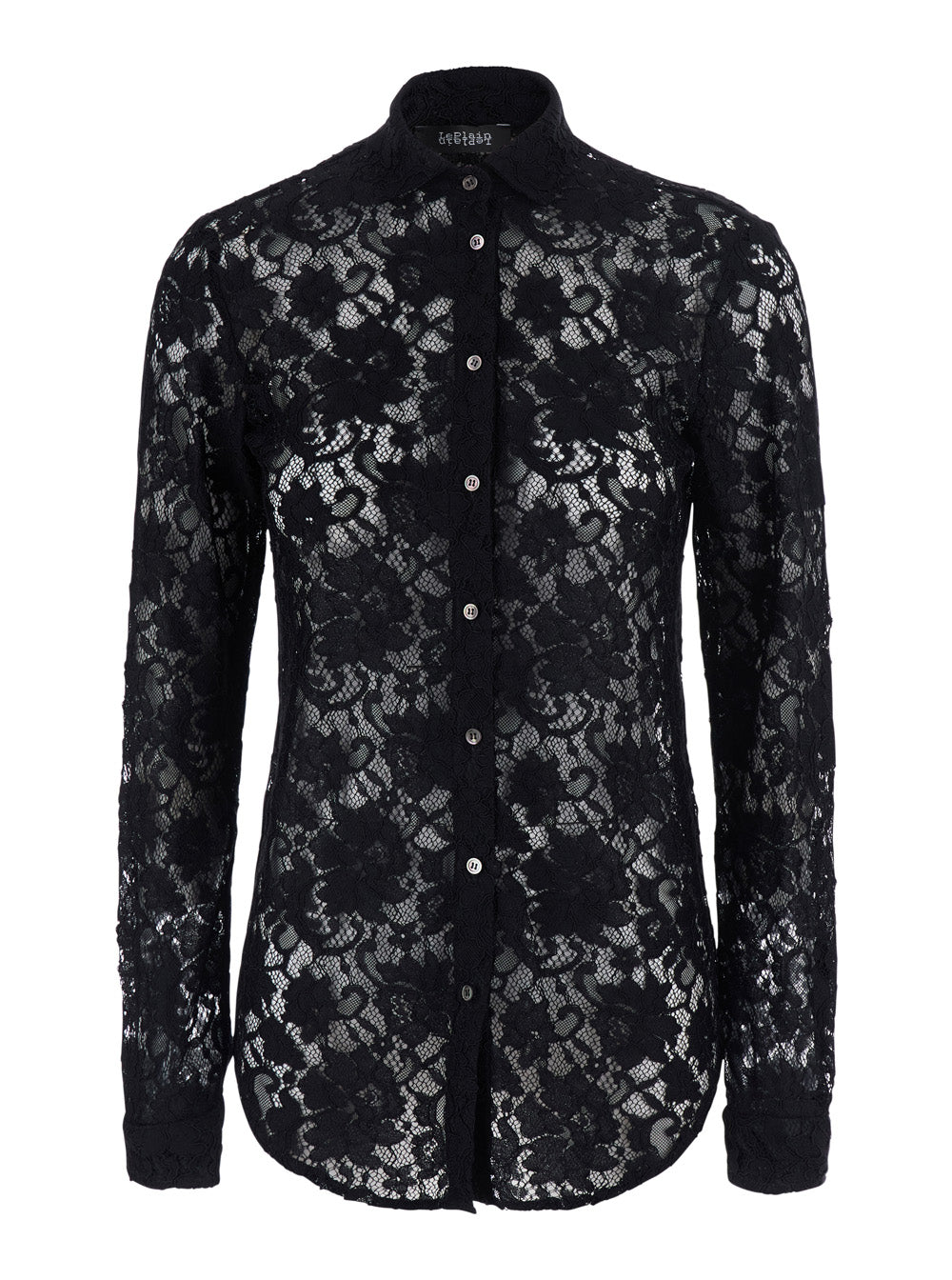 Leplain Women Black Shirt With Classic Collar And All-Over Lace Embroidery In Fabric For Women LEPLAIN