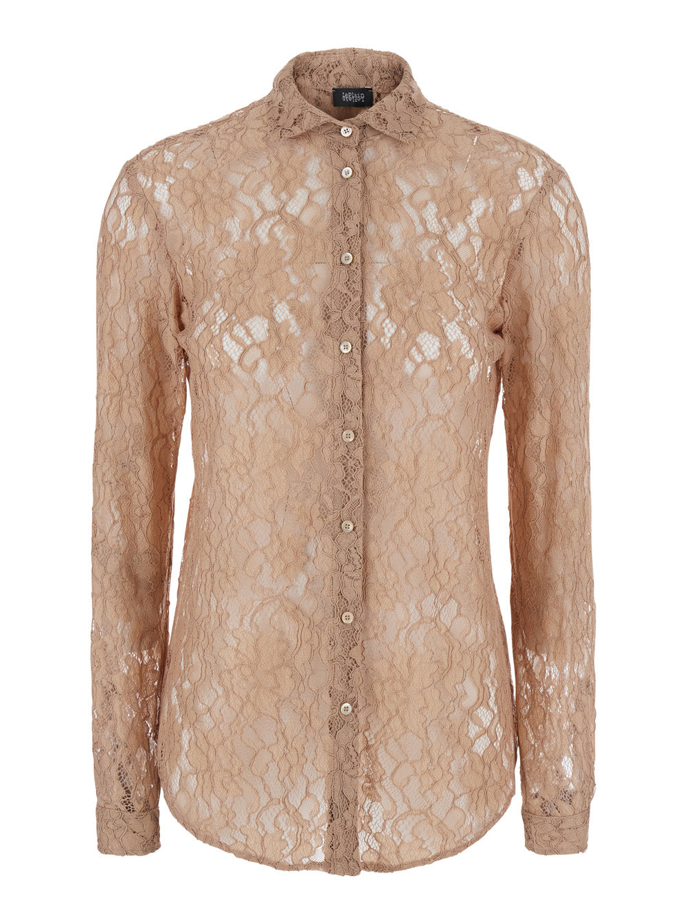 Leplain Women Beige Shirt With Classic Collar And All-Over Lace Embroidery In Fabric For Women LEPLAIN