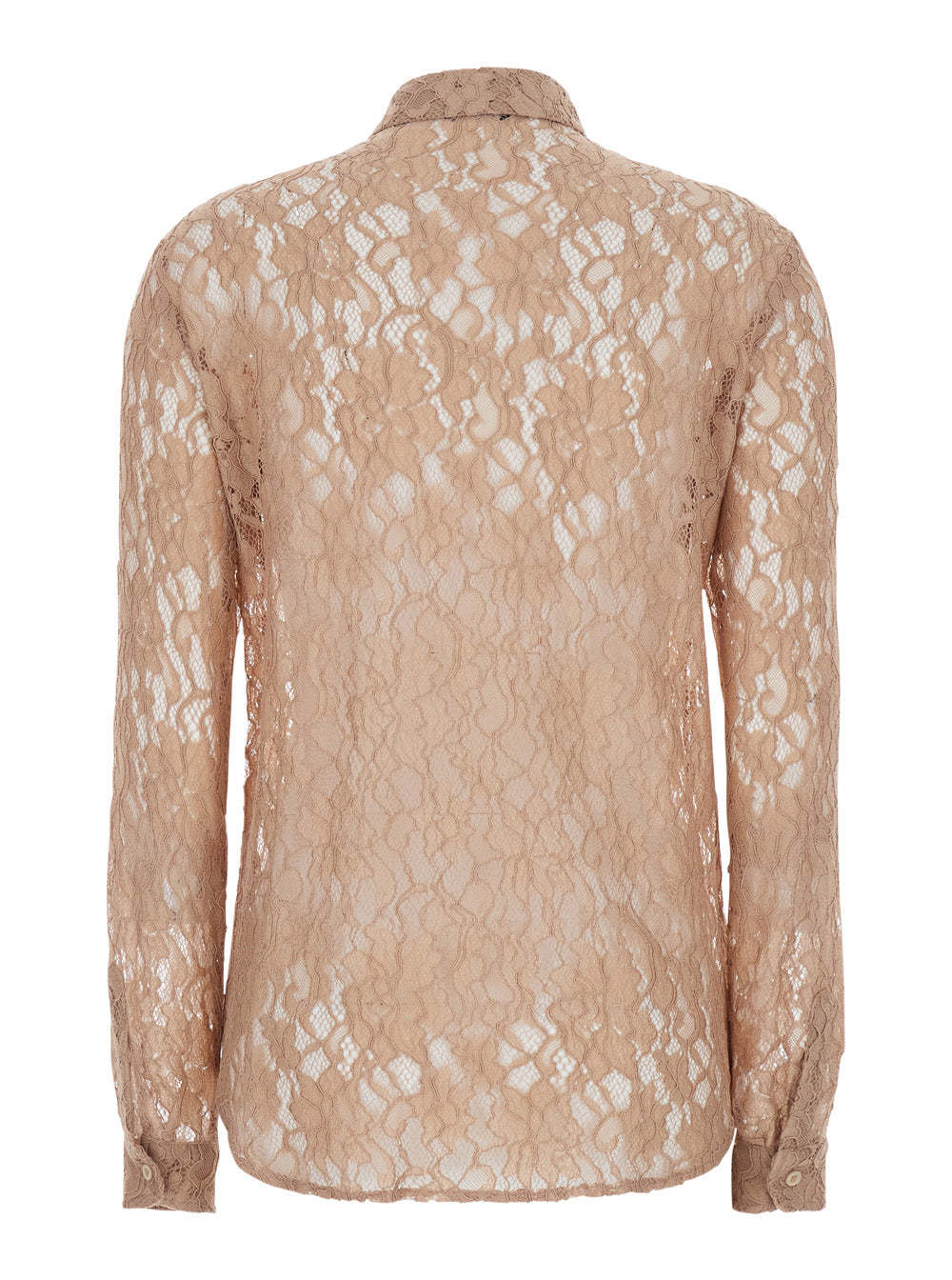 Leplain Women Beige Shirt With Classic Collar And All-Over Lace Embroidery In Fabric For Women LEPLAIN