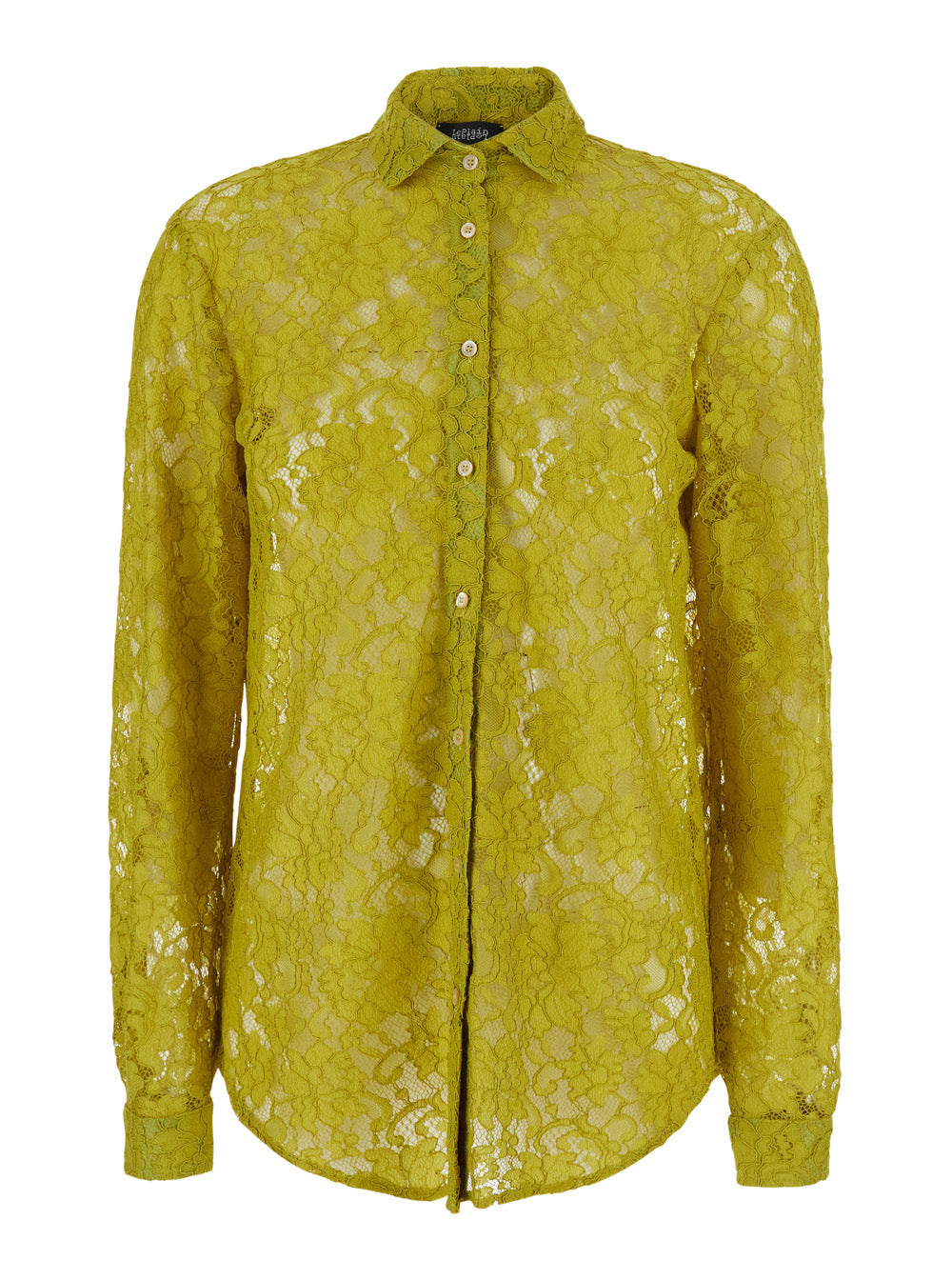 Leplain Women Yellow Shirt With Classic Collar And All-Over Lace Embroidery In Fabric For Women LEPLAIN
