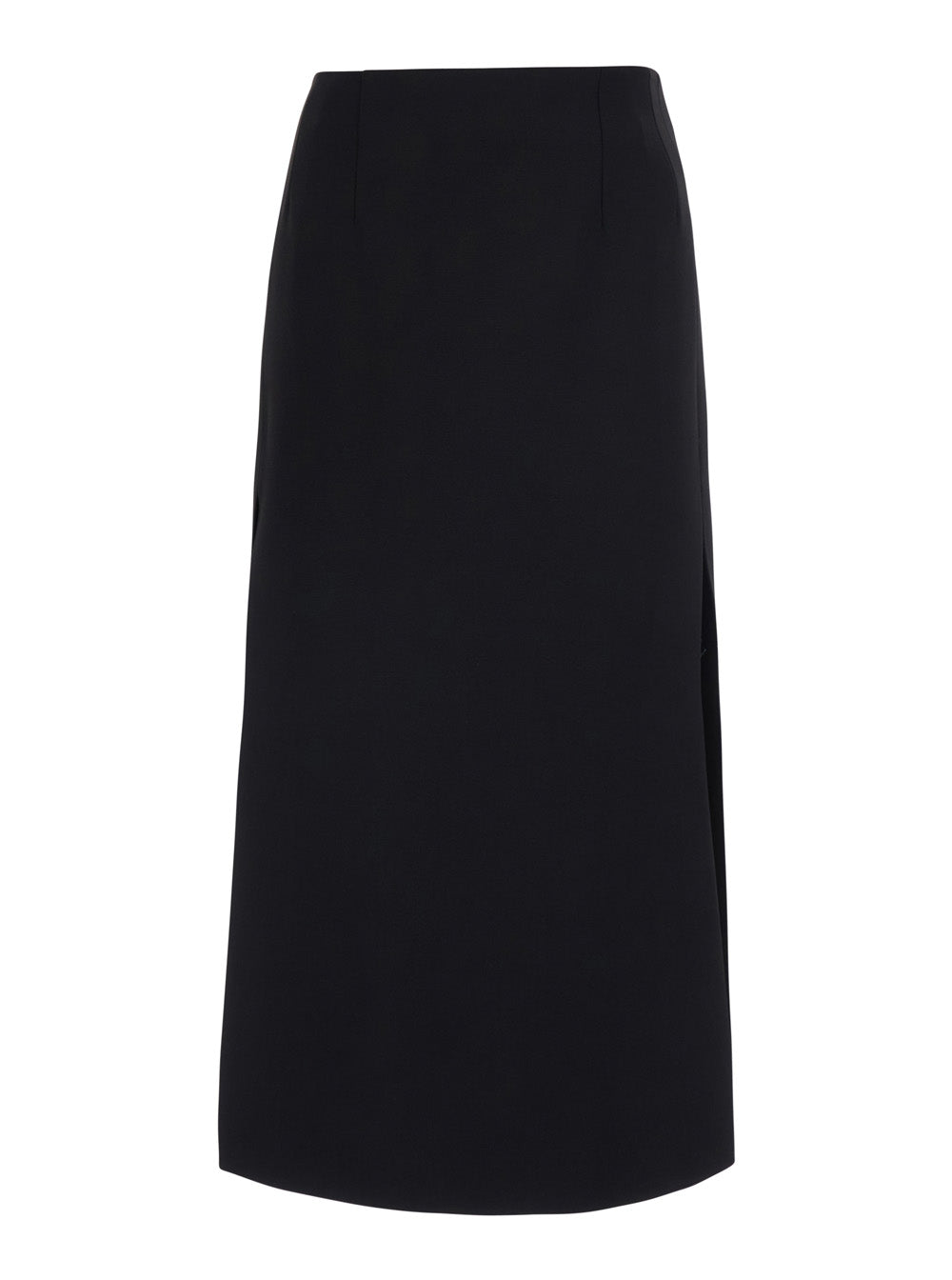 Leplain Women Black Midi Skirt With Double Slit And Hidden Zip Closure At The Back In Wool Blend For Women LEPLAIN