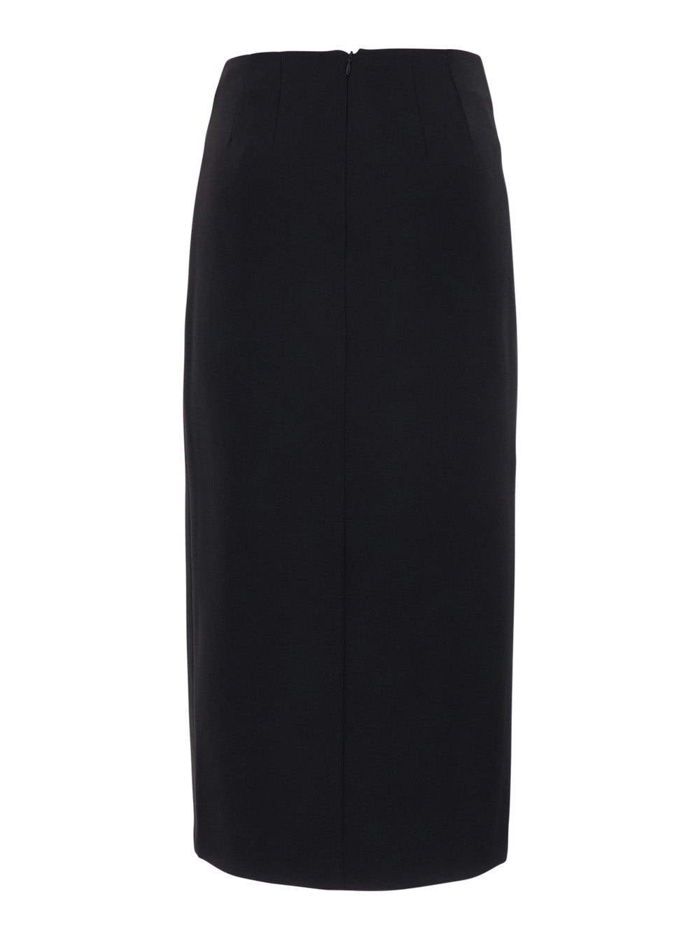Leplain Women Black Midi Skirt With Double Slit And Hidden Zip Closure At The Back In Wool Blend For Women LEPLAIN