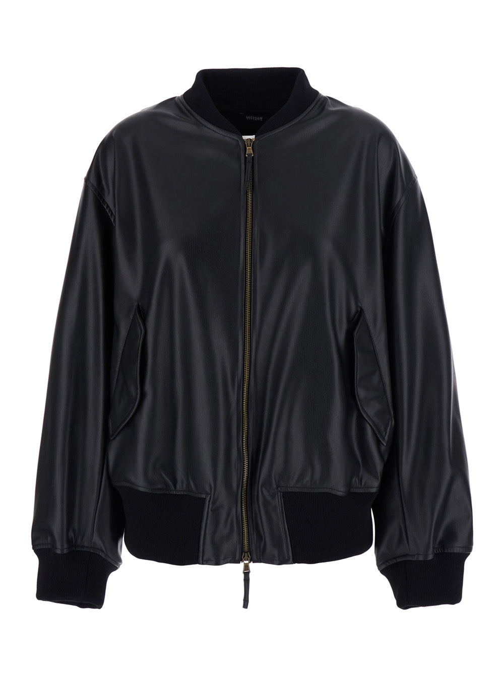 Leplain Women Black Bomber Jacket With Elasticized Hems In Ecoleather For Women LEPLAIN