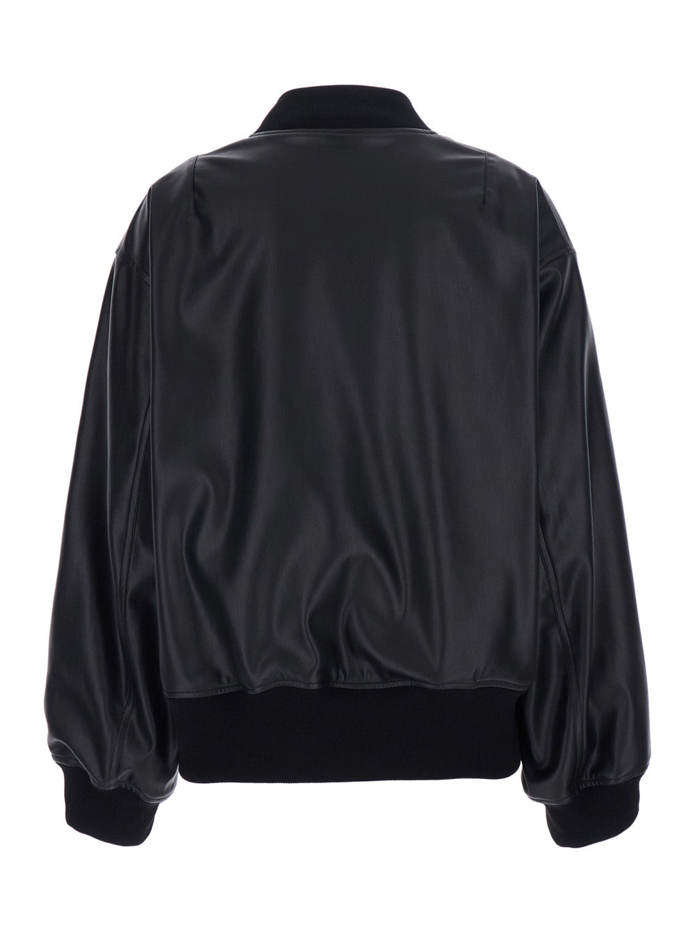 Leplain Women Black Bomber Jacket With Elasticized Hems In Ecoleather For Women LEPLAIN