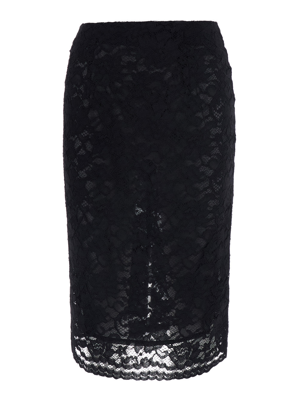 Leplain Women Black Pencil Skirt With All-Over Lace Embroidery In Fabric For Women LEPLAIN