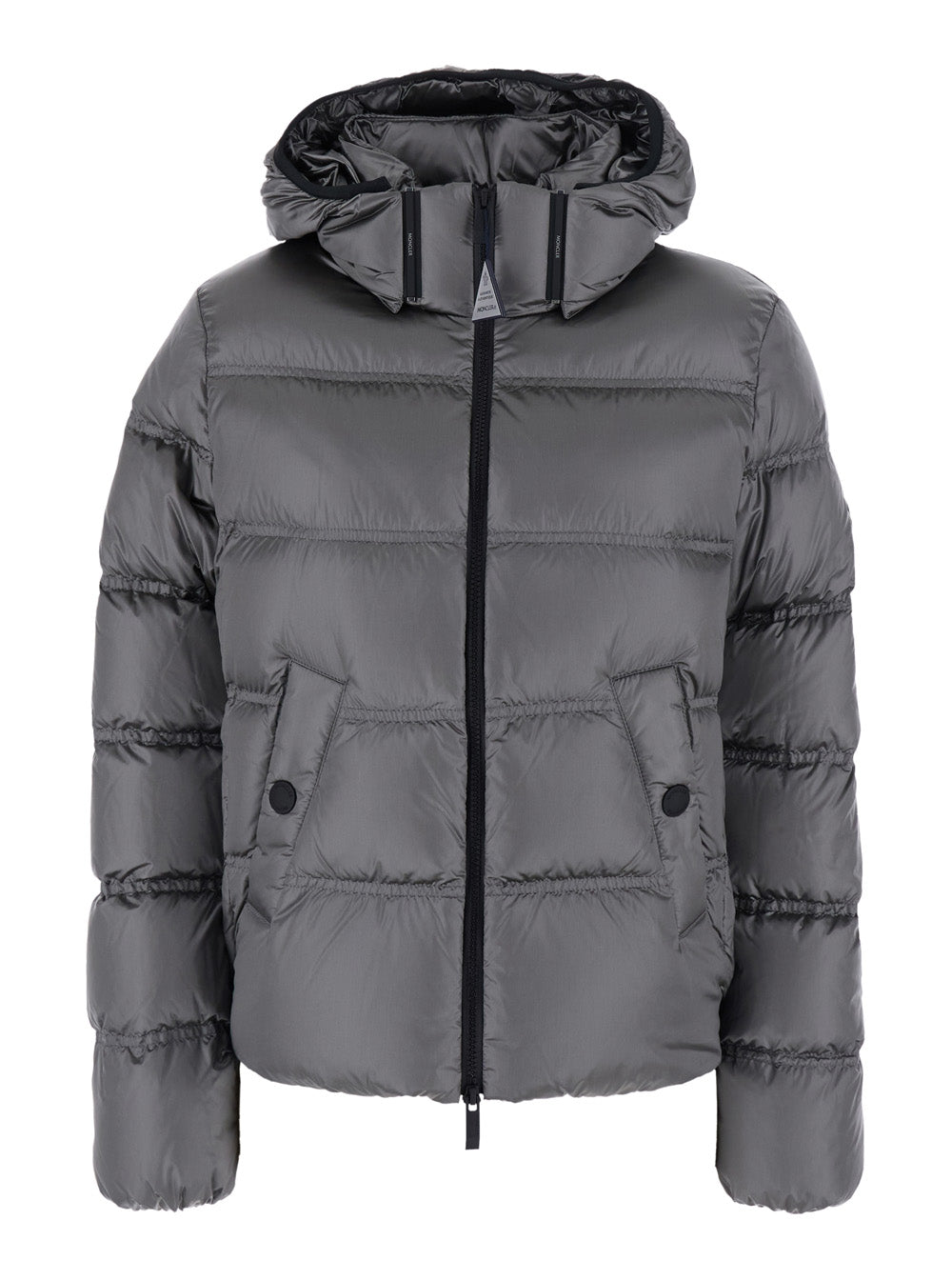 Moncler Women 'Sensation' Gray Down Jacket With Hood And Logo Patch On The Sleeve In Tech Fabric For Women MONCLER